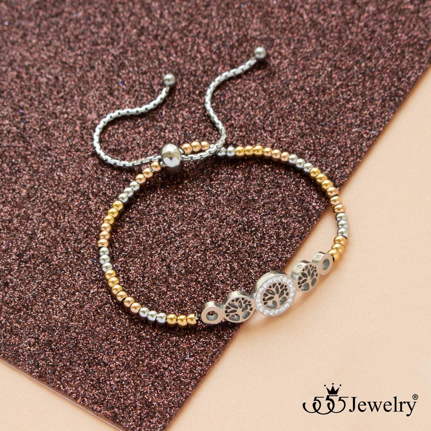 image:image555Jewelry Adjustable Slider Cuff CZ Tree of Life Bolo Bracelet for Women amp GirlsSilverGoldRose Gold