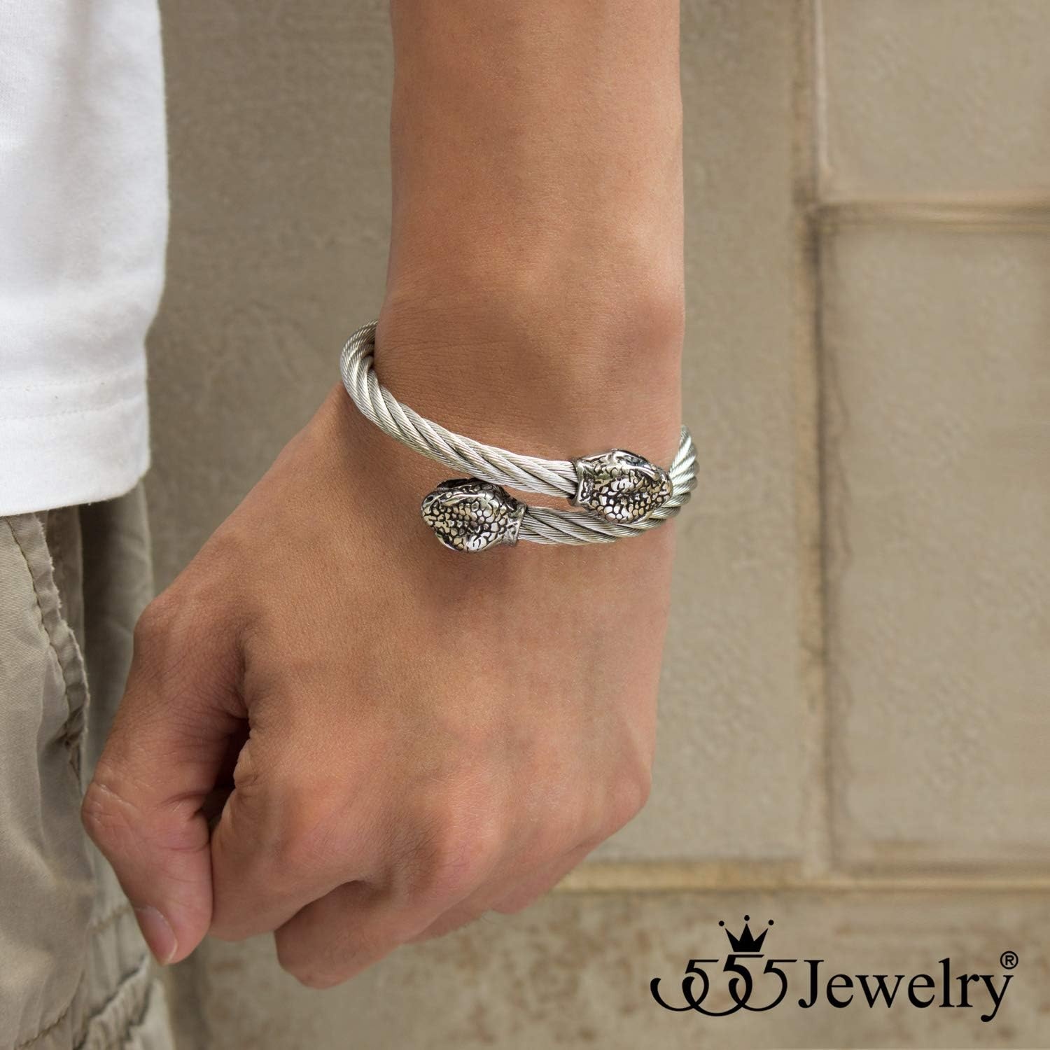 image:image555Jewelry Adjustable Snake Heads Twisted Cable Wire Bangle Cuff Bracelet for MenSilver