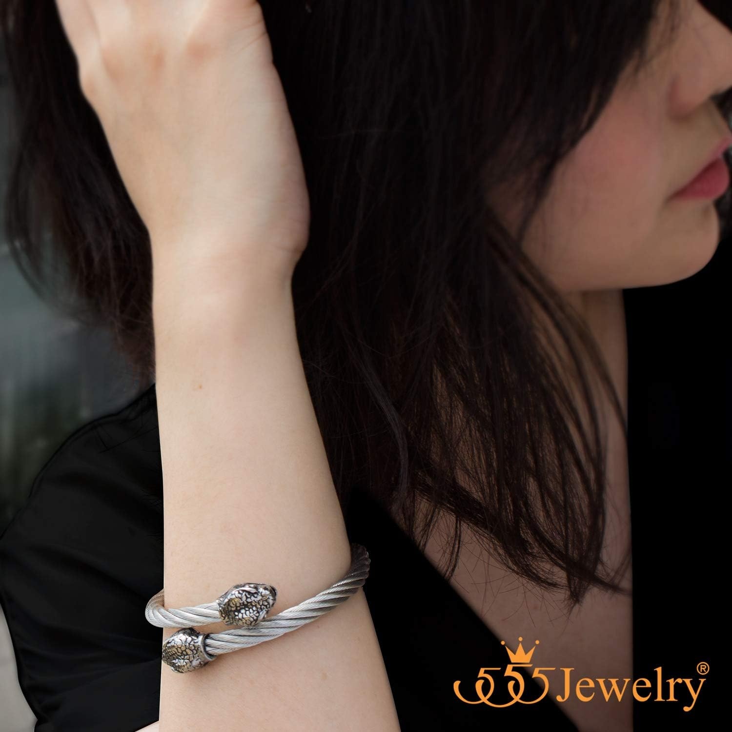 image:image555Jewelry Adjustable Snake Heads Twisted Cable Wire Bangle Cuff Bracelet for MenSilver