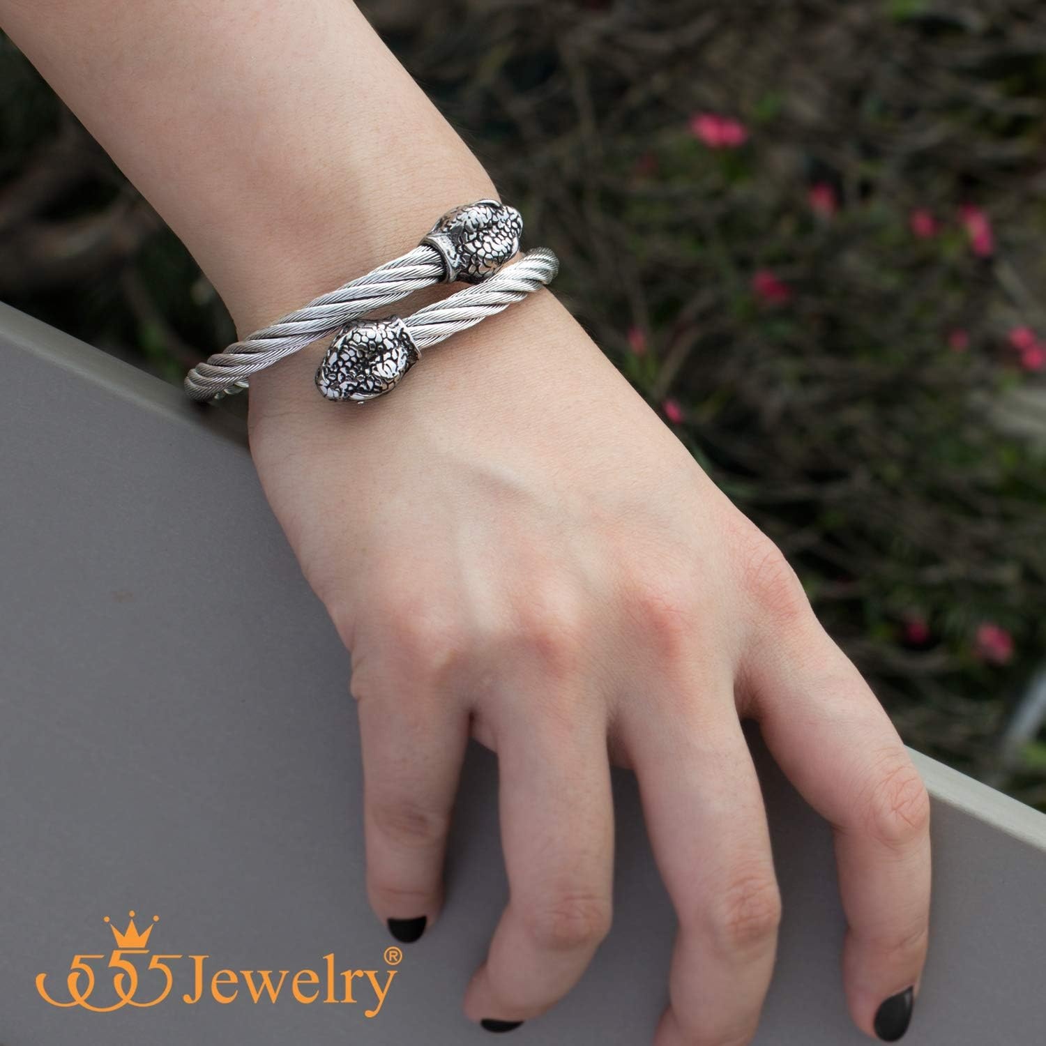 image:image555Jewelry Adjustable Snake Heads Twisted Cable Wire Bangle Cuff Bracelet for MenSilver