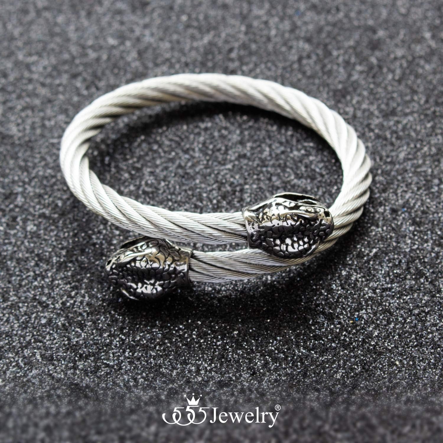 image:image555Jewelry Adjustable Snake Heads Twisted Cable Wire Bangle Cuff Bracelet for MenSilver