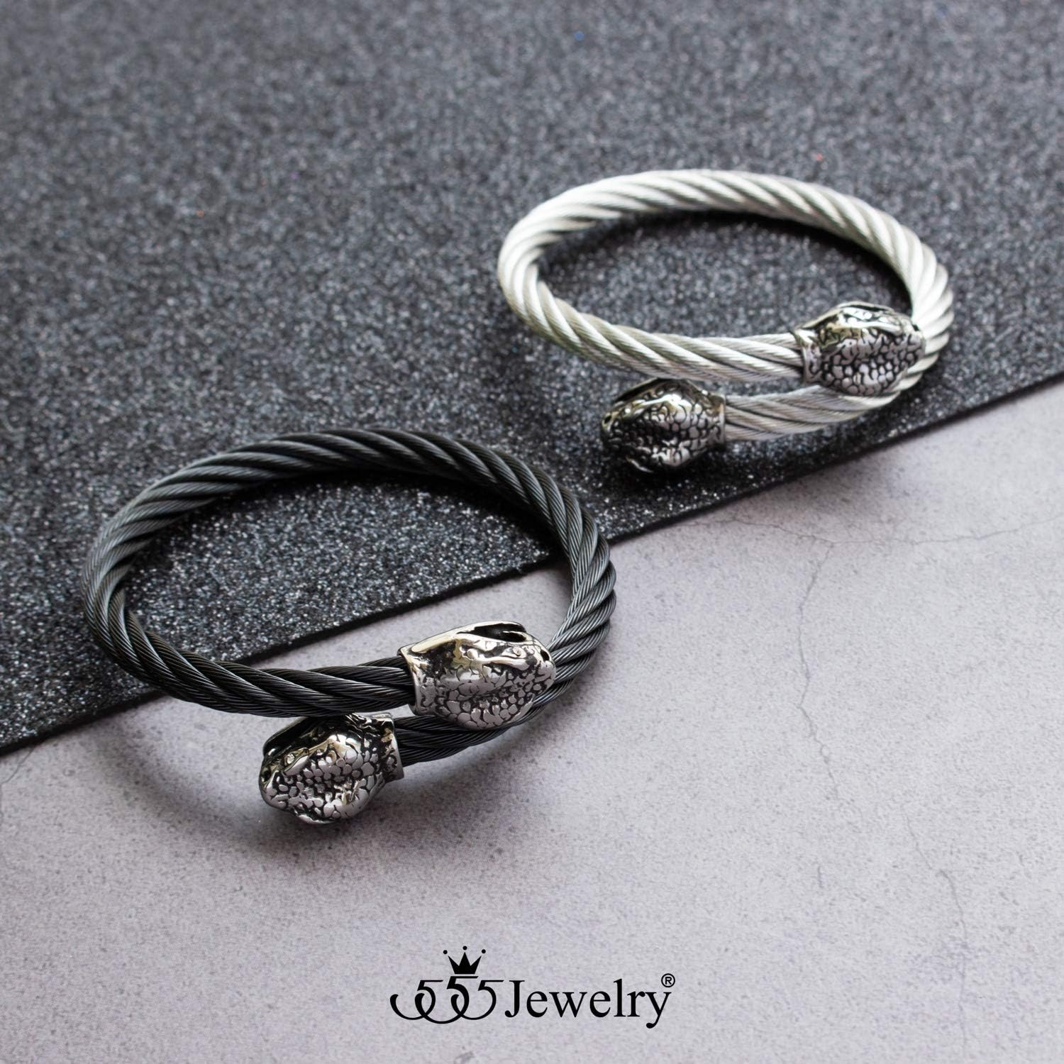 image:image555Jewelry Adjustable Snake Heads Twisted Cable Wire Bangle Cuff Bracelet for MenSilver