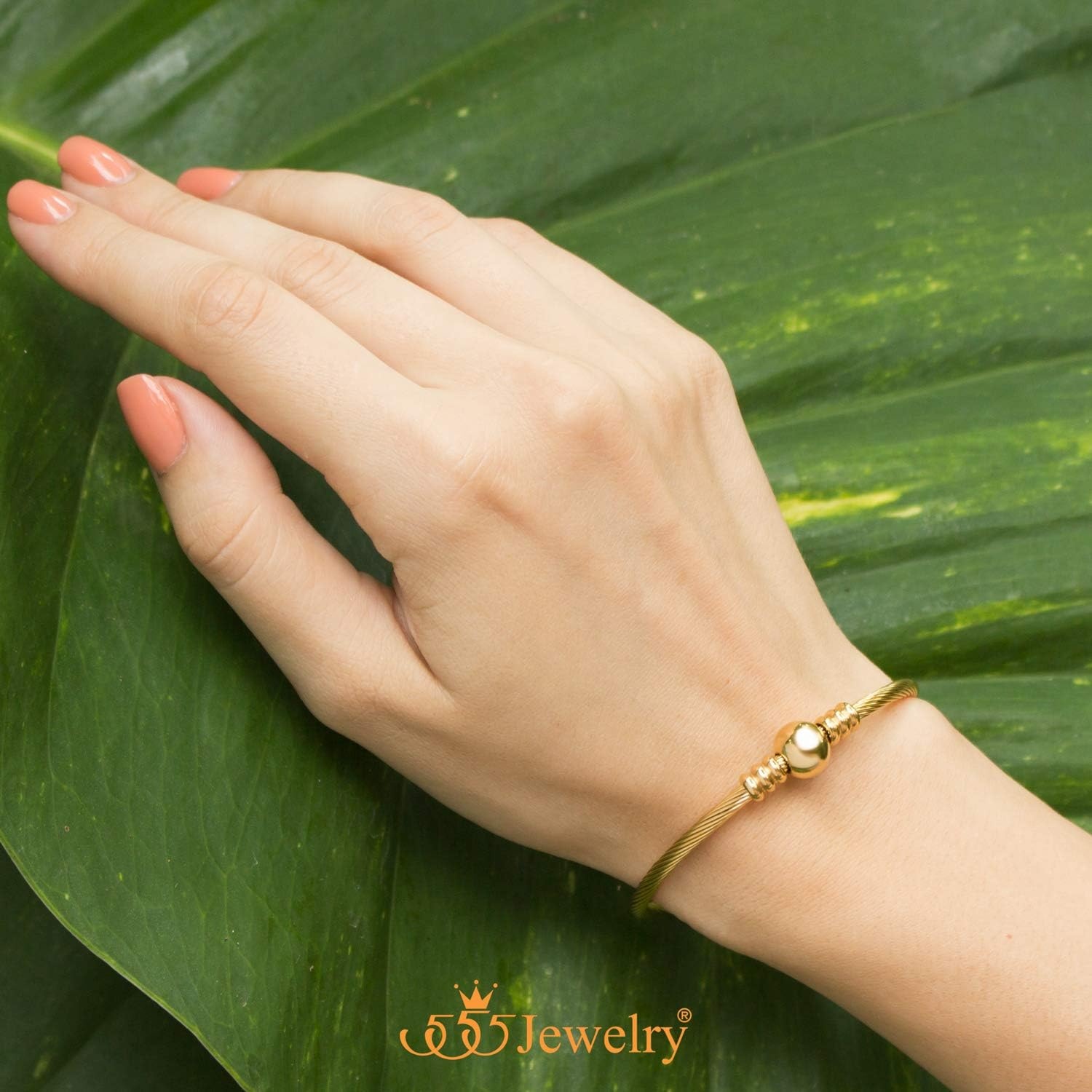 image:image555Jewelry Adjustable Stainless Steel Center Bead Twisted Cable Wire Bangle BraceletGold