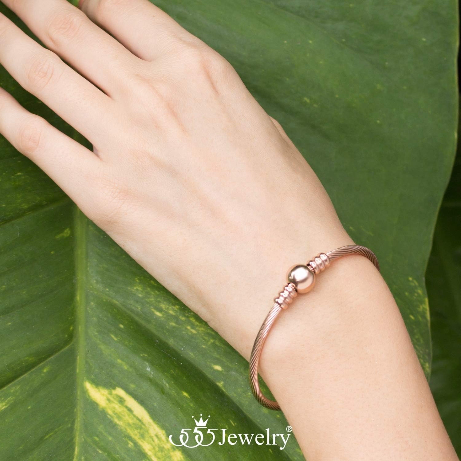 image:image555Jewelry Adjustable Stainless Steel Center Bead Twisted Cable Wire Bangle BraceletRose Gold