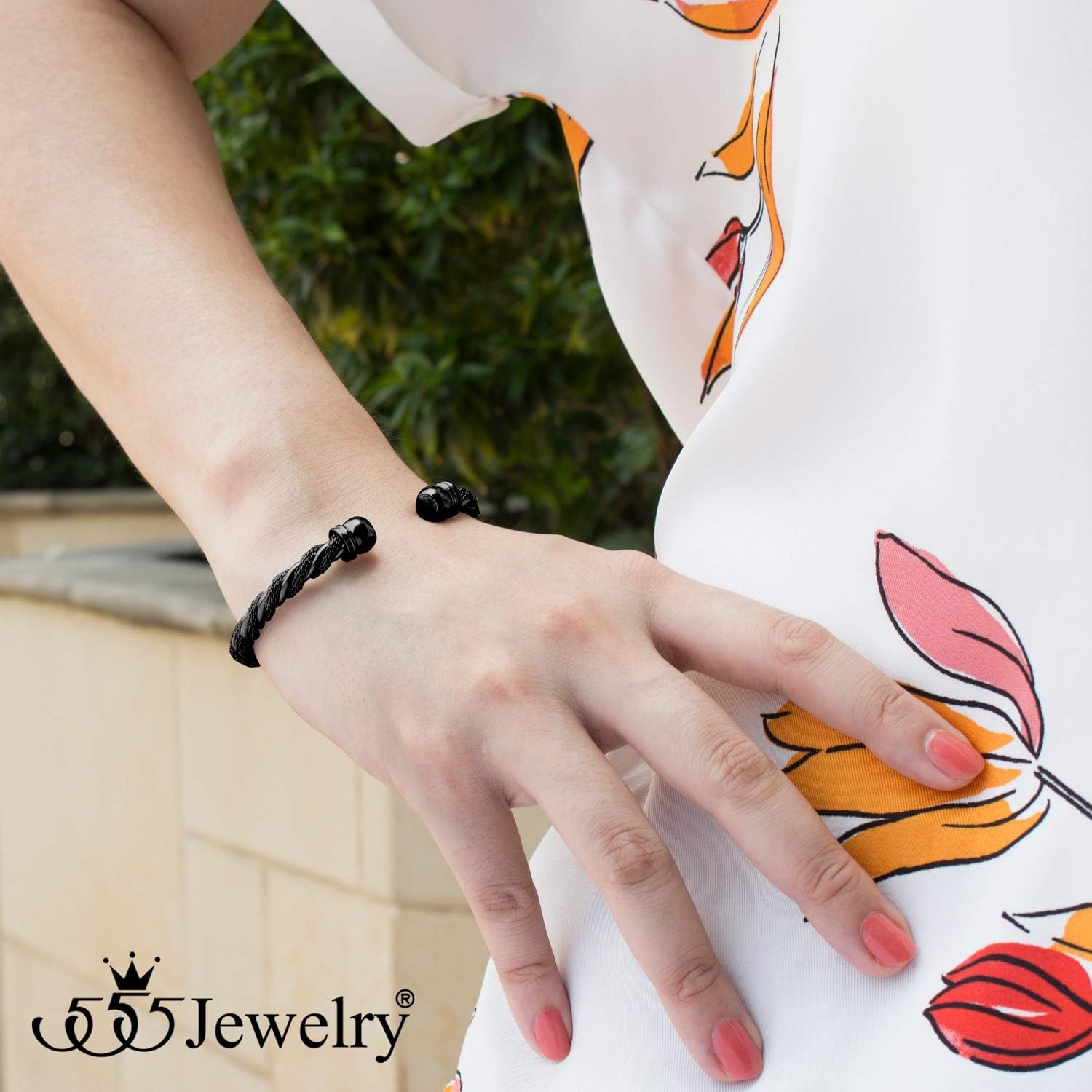 image:image555Jewelry Adjustable Stainless Steel Twisted Wire Cable Open Cuff Bangle Bracelet for Women amp LadiesBlack