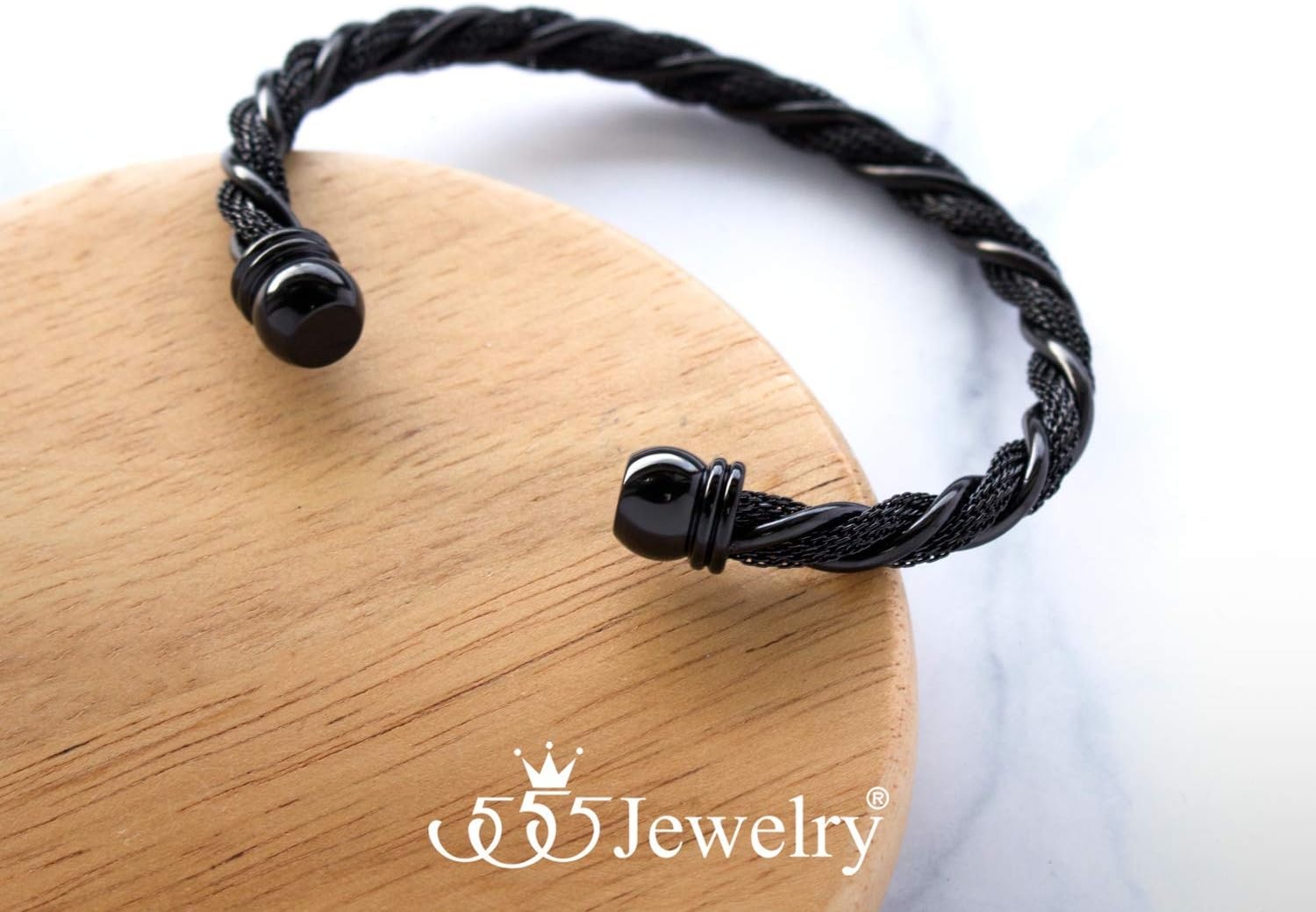 image:image555Jewelry Adjustable Stainless Steel Twisted Wire Cable Open Cuff Bangle Bracelet for Women amp LadiesBlack