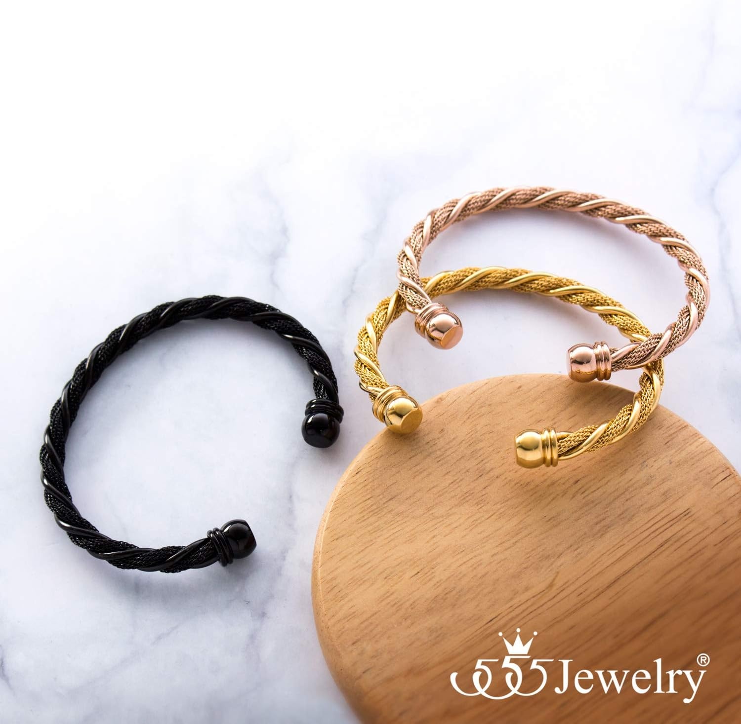 image:image555Jewelry Adjustable Stainless Steel Twisted Wire Cable Open Cuff Bangle Bracelet for Women amp LadiesBlack