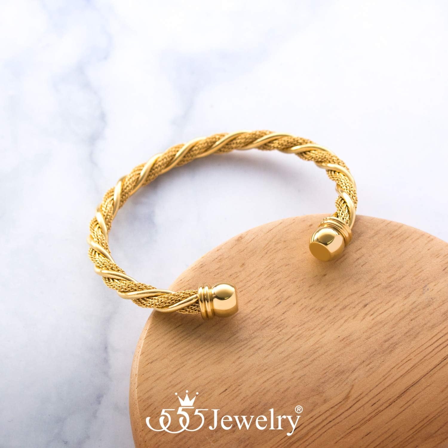 image:image555Jewelry Adjustable Stainless Steel Twisted Wire Cable Open Cuff Bangle Bracelet for Women amp LadiesGold