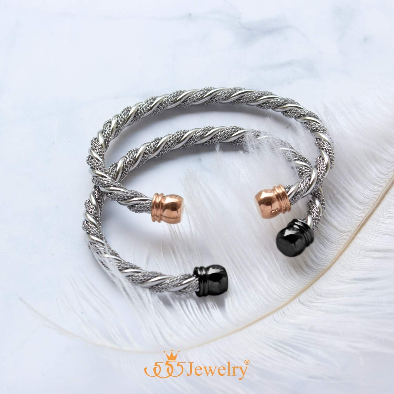 image:image555Jewelry Adjustable Stainless Steel Twisted Wire Cable Open Cuff Bangle Bracelet for Women amp LadiesSilver Black