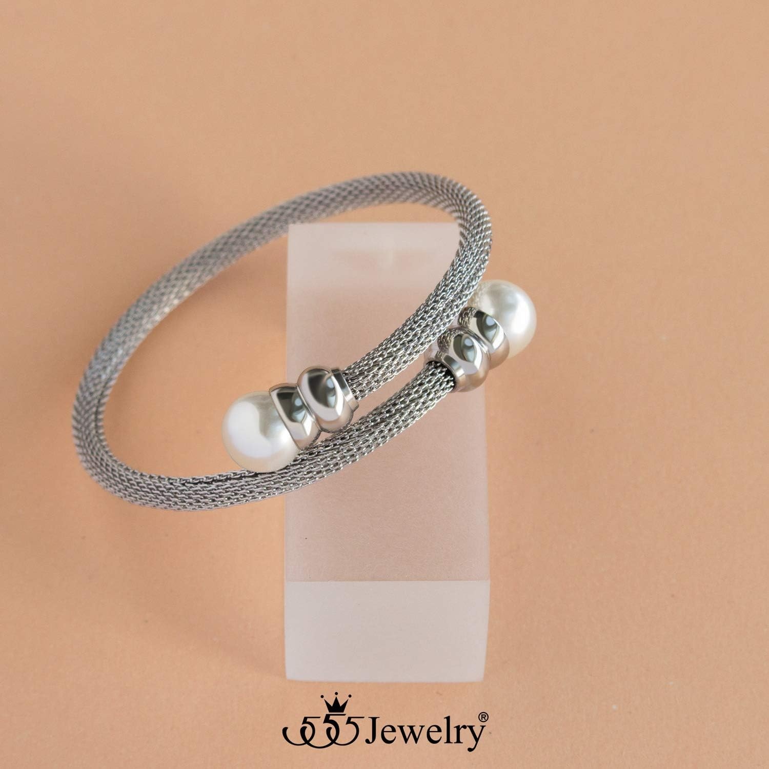 image:image555Jewelry Adjustable Twisted Cable Wire amp Pearls Bangle Bracelet Cuff for Women