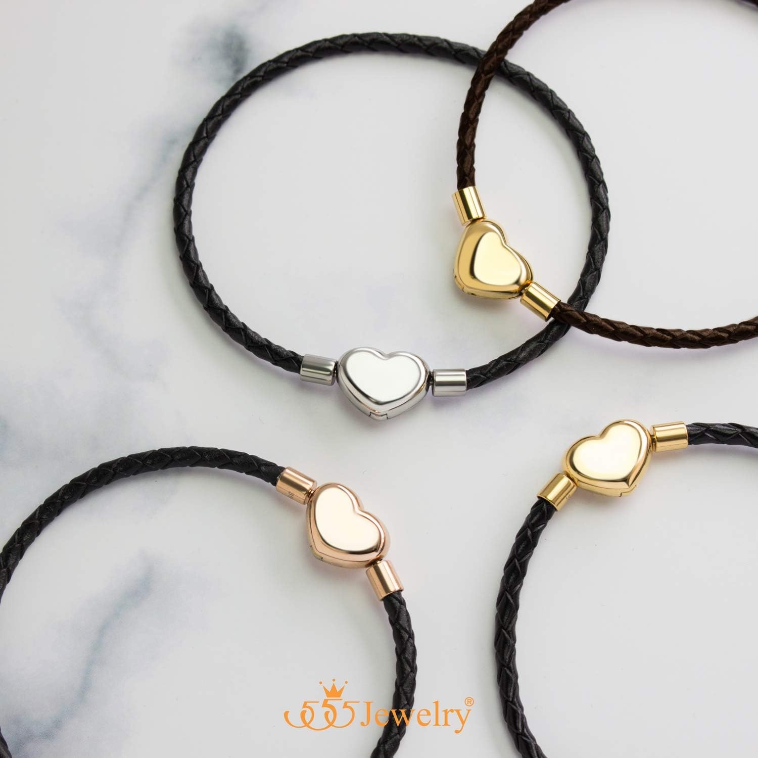 image:image555Jewelry Braided Black Leather Heart Charm Bracelet Bangle for Women amp LadiesBlack Gold