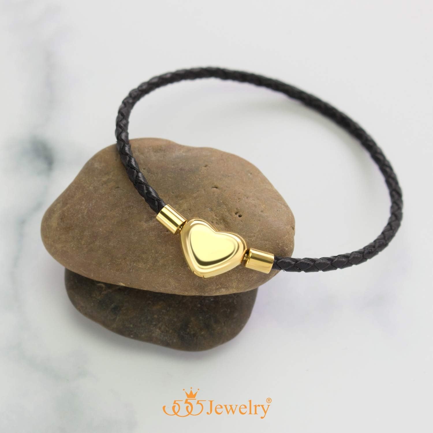 image:image555Jewelry Braided Black Leather Heart Charm Bracelet Bangle for Women amp LadiesBlack Gold