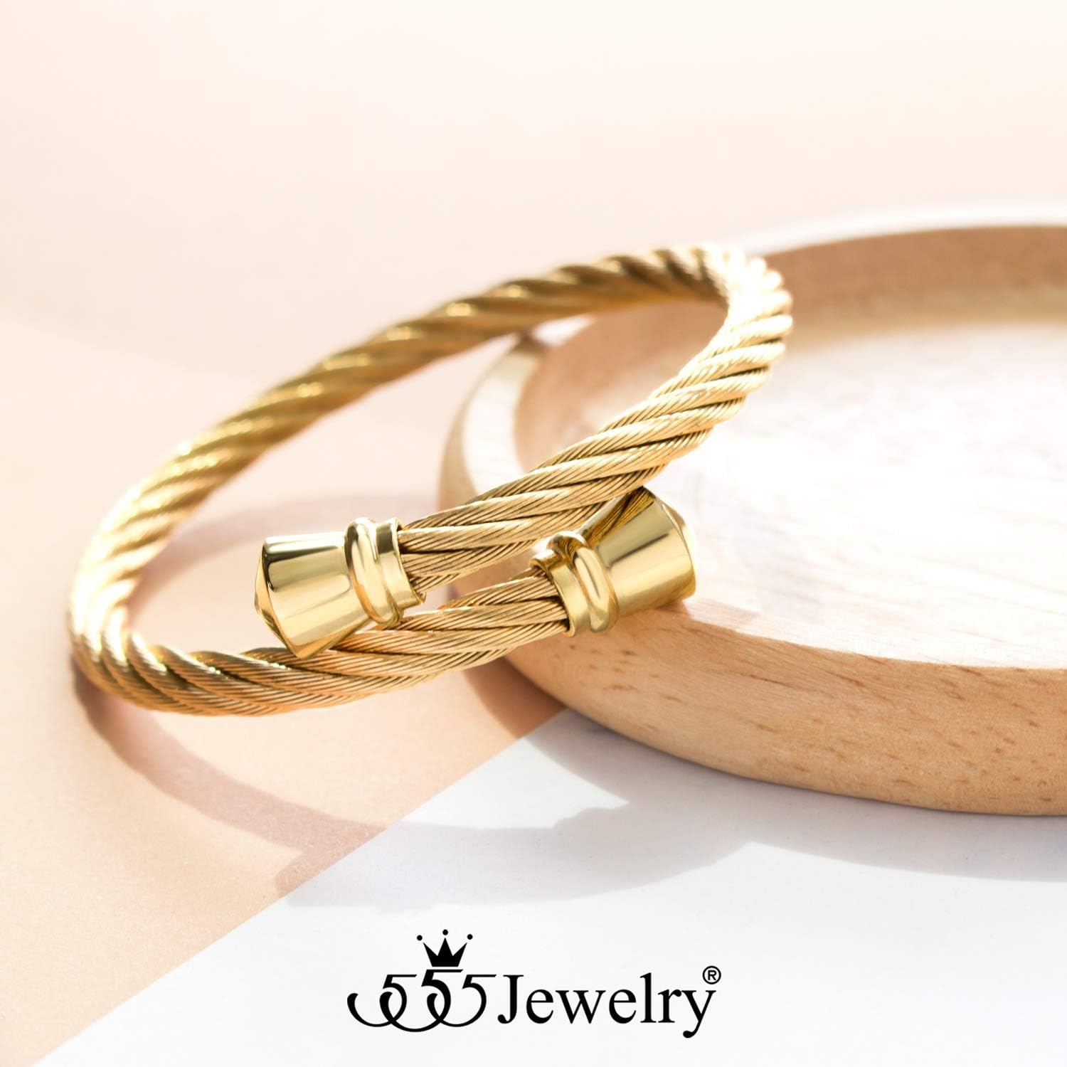 image:image555Jewelry Classic Vintage Stainless Steel Twisted Wire Cuff Bracelet BangleGold