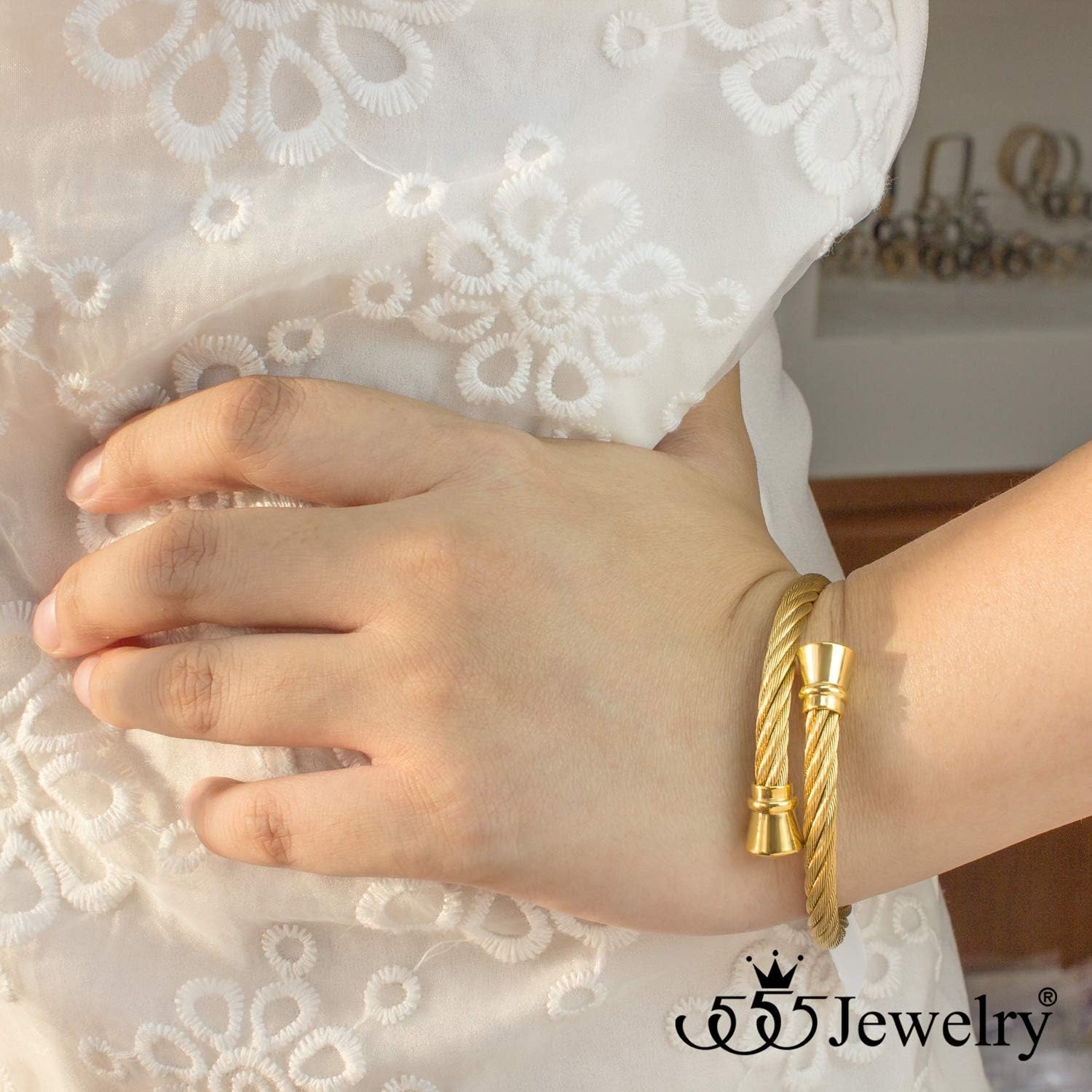 image:image555Jewelry Classic Vintage Stainless Steel Twisted Wire Cuff Bracelet BangleGold