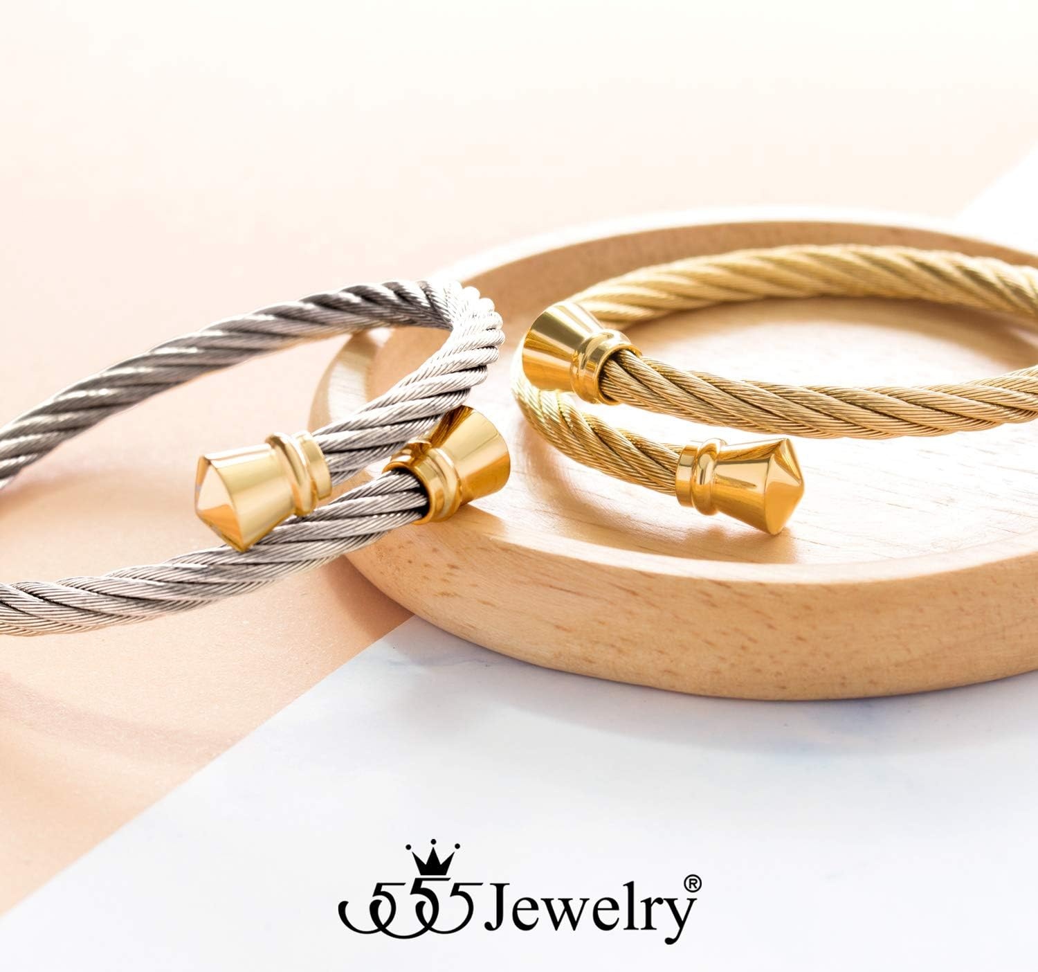 image:image555Jewelry Classic Vintage Stainless Steel Twisted Wire Cuff Bracelet BangleGold
