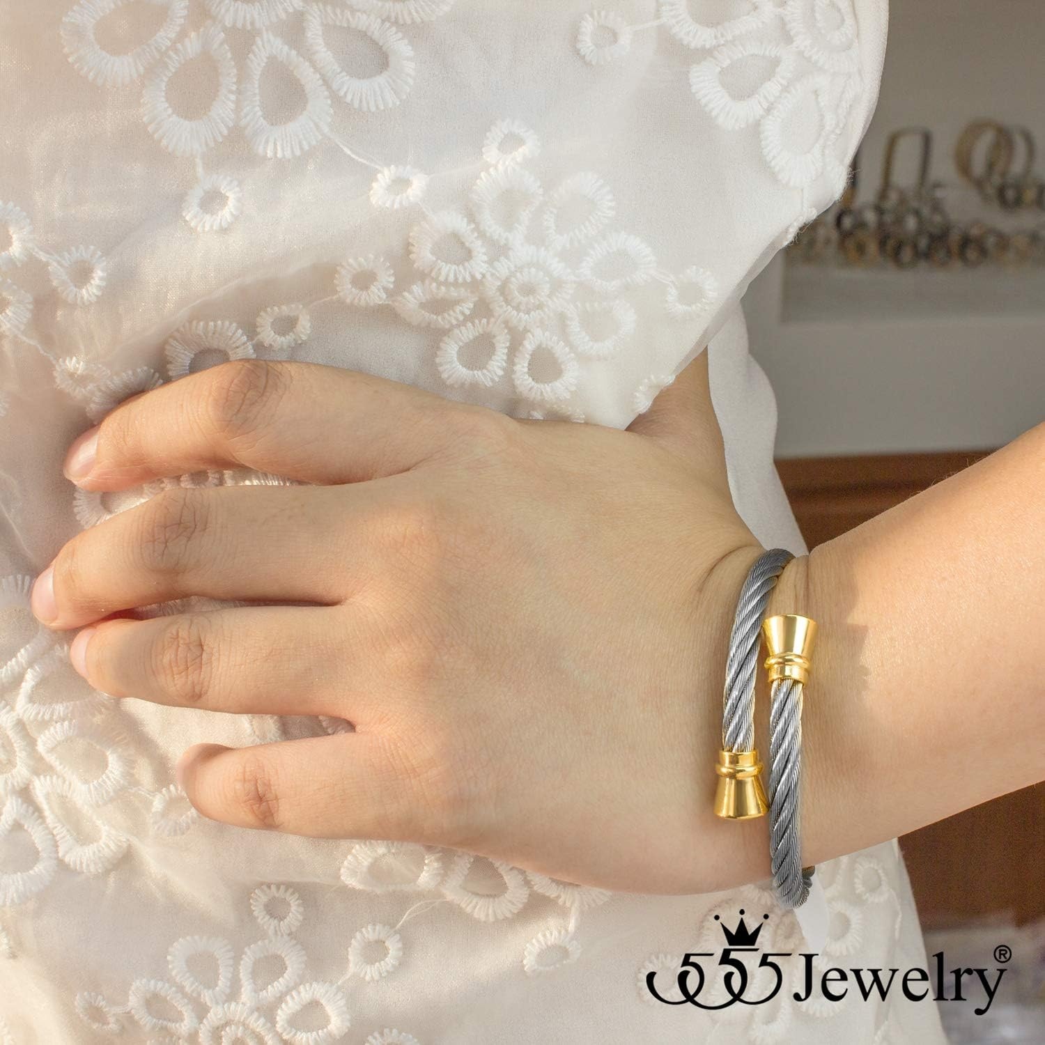 image:image555Jewelry Classic Vintage Stainless Steel Twisted Wire Cuff Bracelet BangleSilver Gold