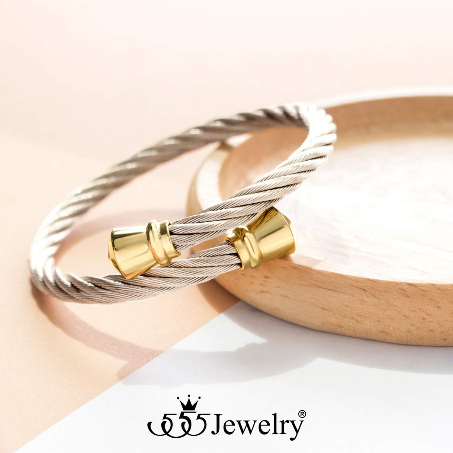 image:image555Jewelry Classic Vintage Stainless Steel Twisted Wire Cuff Bracelet BangleSilver Gold