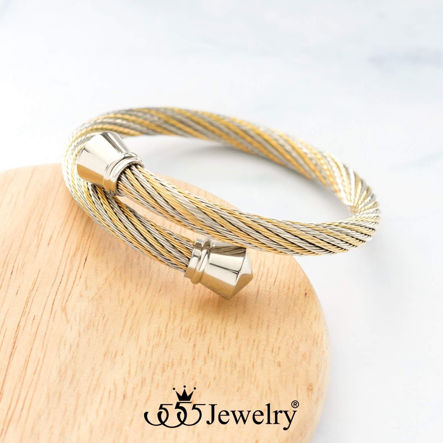 image:image555Jewelry Classic Vintage Stainless Steel Twisted Wire Cuff Bracelet BangleYellow Gold Silver