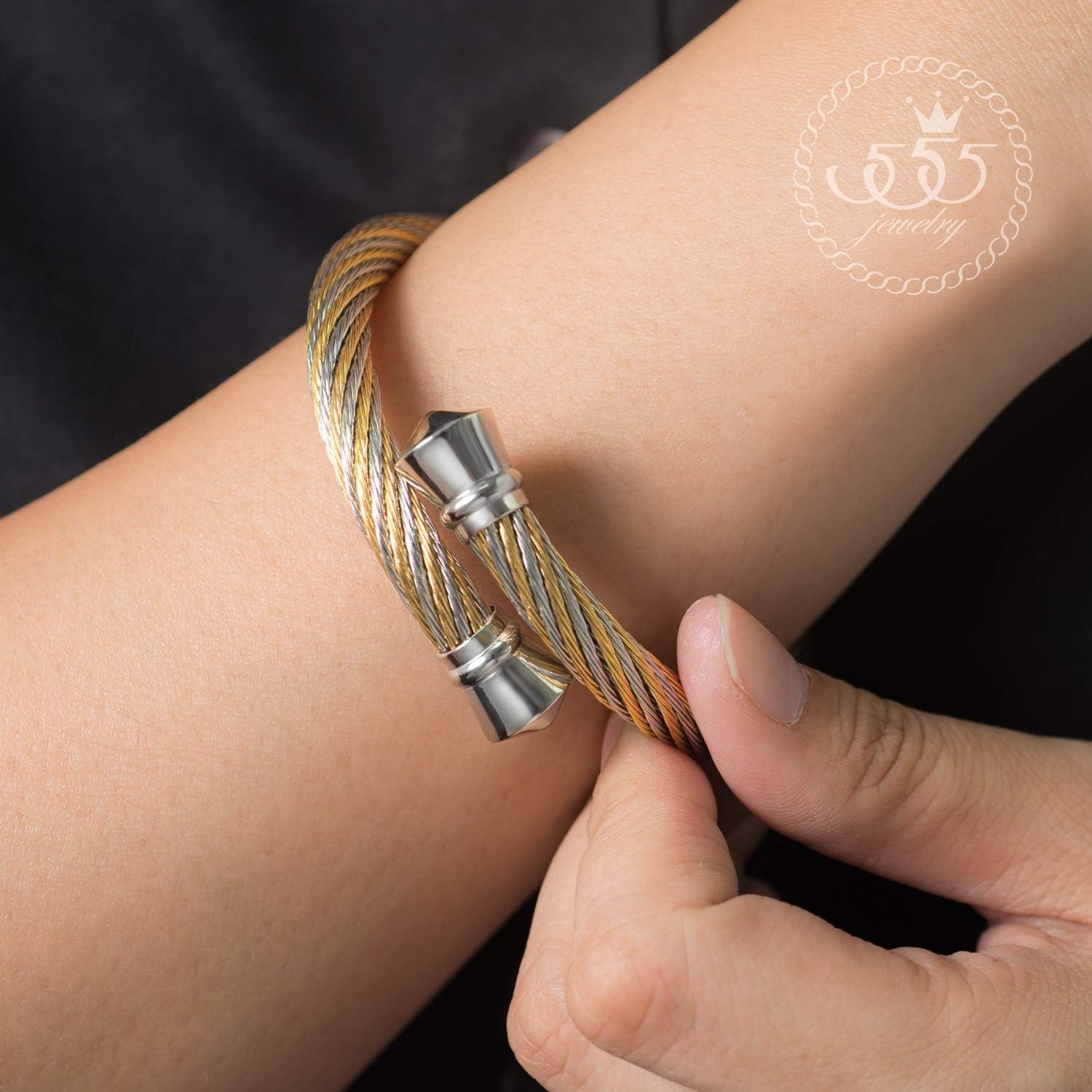 image:image555Jewelry Classic Vintage Stainless Steel Twisted Wire Cuff Bracelet BangleYellow Gold Silver