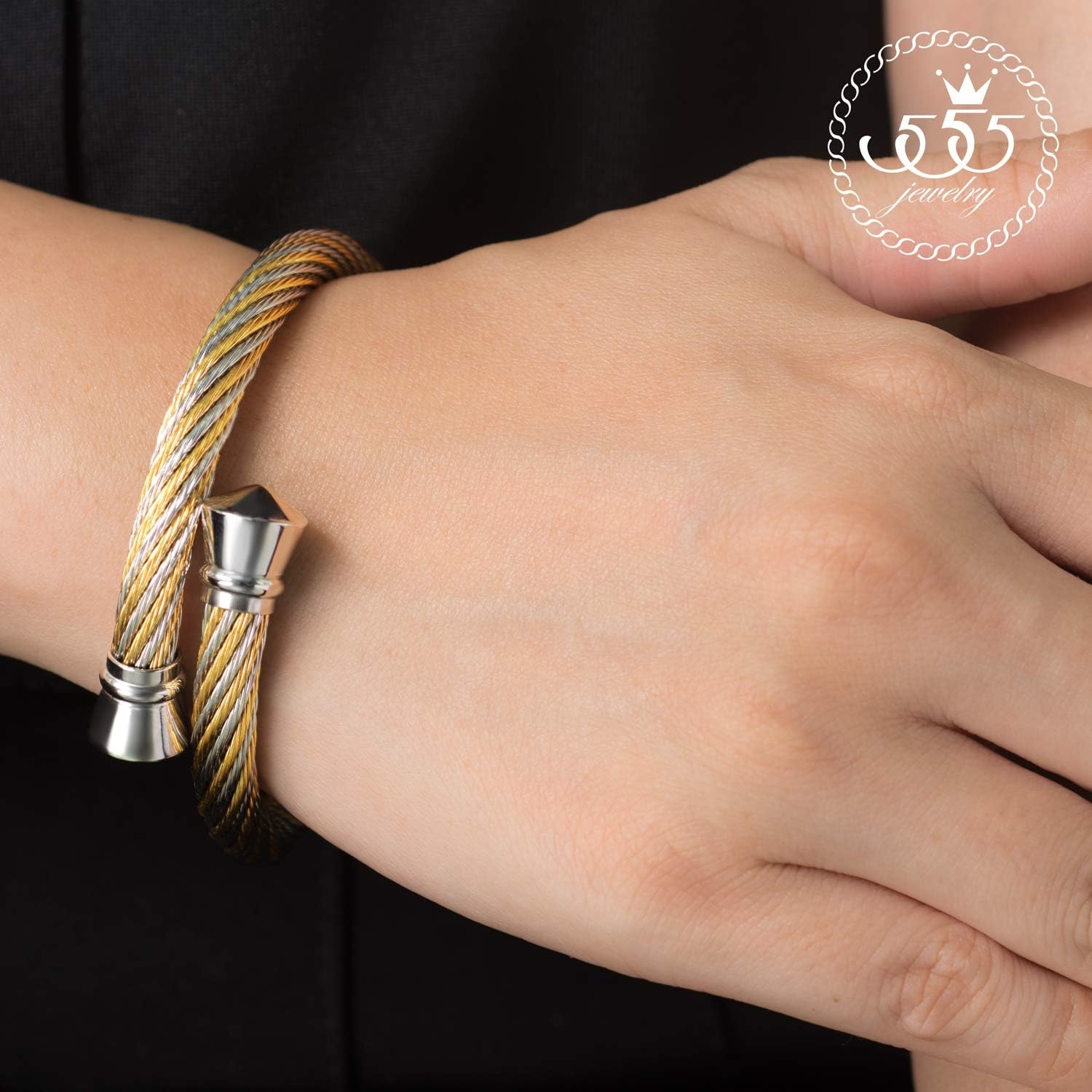 image:image555Jewelry Classic Vintage Stainless Steel Twisted Wire Cuff Bracelet BangleYellow Gold Silver