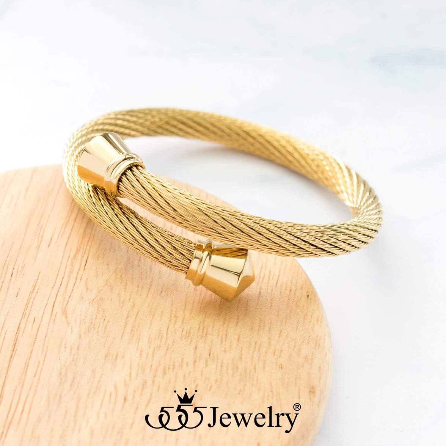 image:image555Jewelry Classic Vintage Stainless Steel Twisted Wire Cuff Bracelet BangleYellow Gold