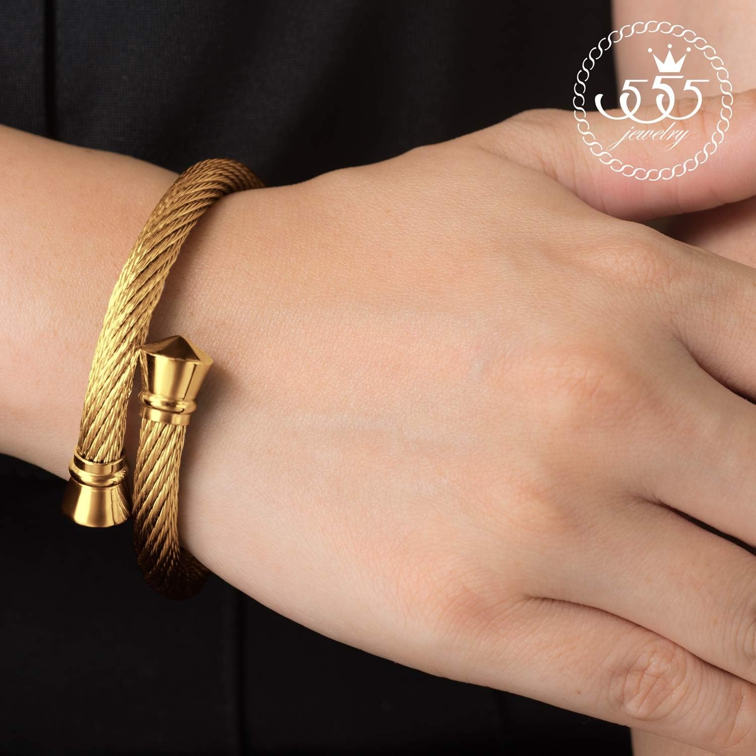 image:image555Jewelry Classic Vintage Stainless Steel Twisted Wire Cuff Bracelet BangleYellow Gold