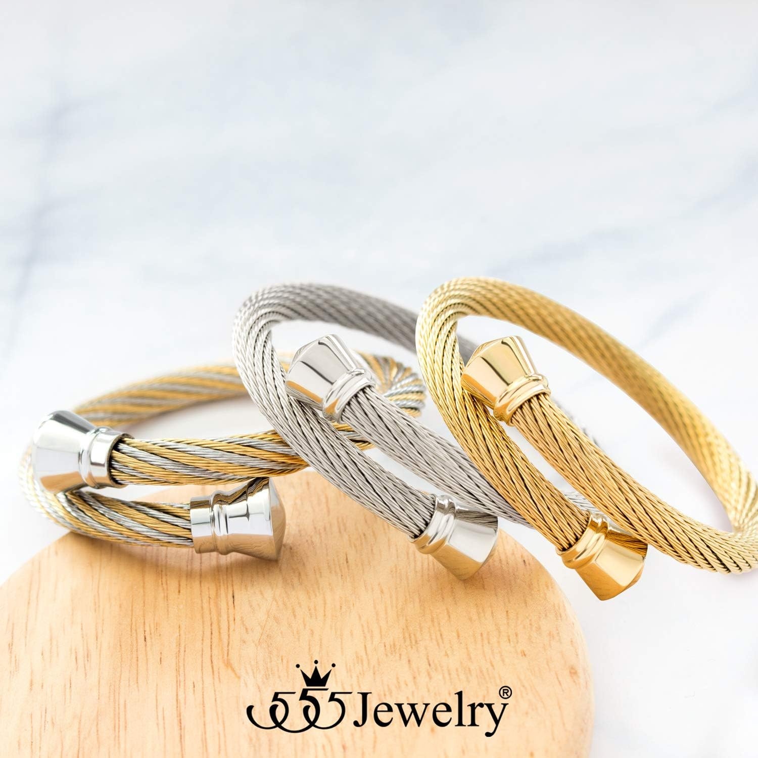 image:image555Jewelry Classic Vintage Stainless Steel Twisted Wire Cuff Bracelet BangleYellow Gold