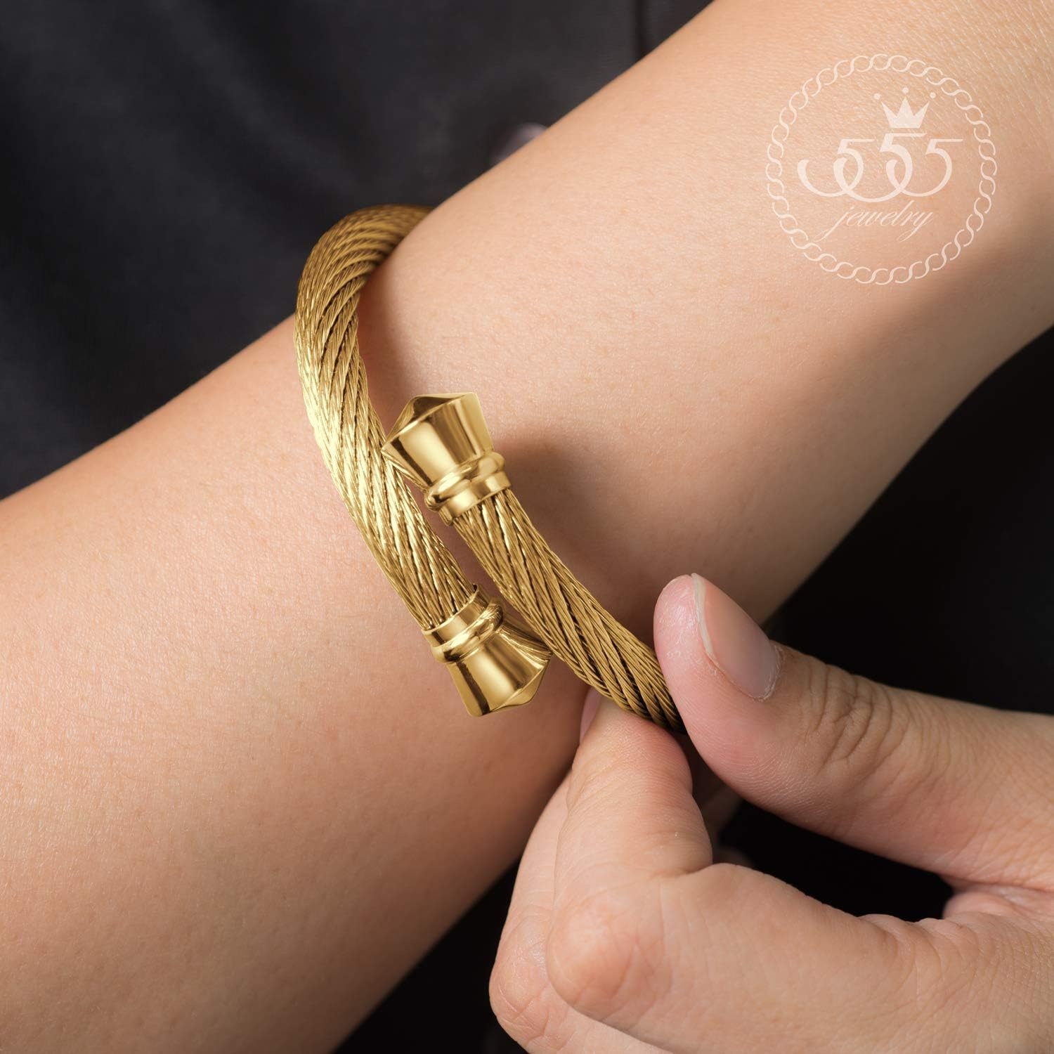 image:image555Jewelry Classic Vintage Stainless Steel Twisted Wire Cuff Bracelet BangleYellow Gold