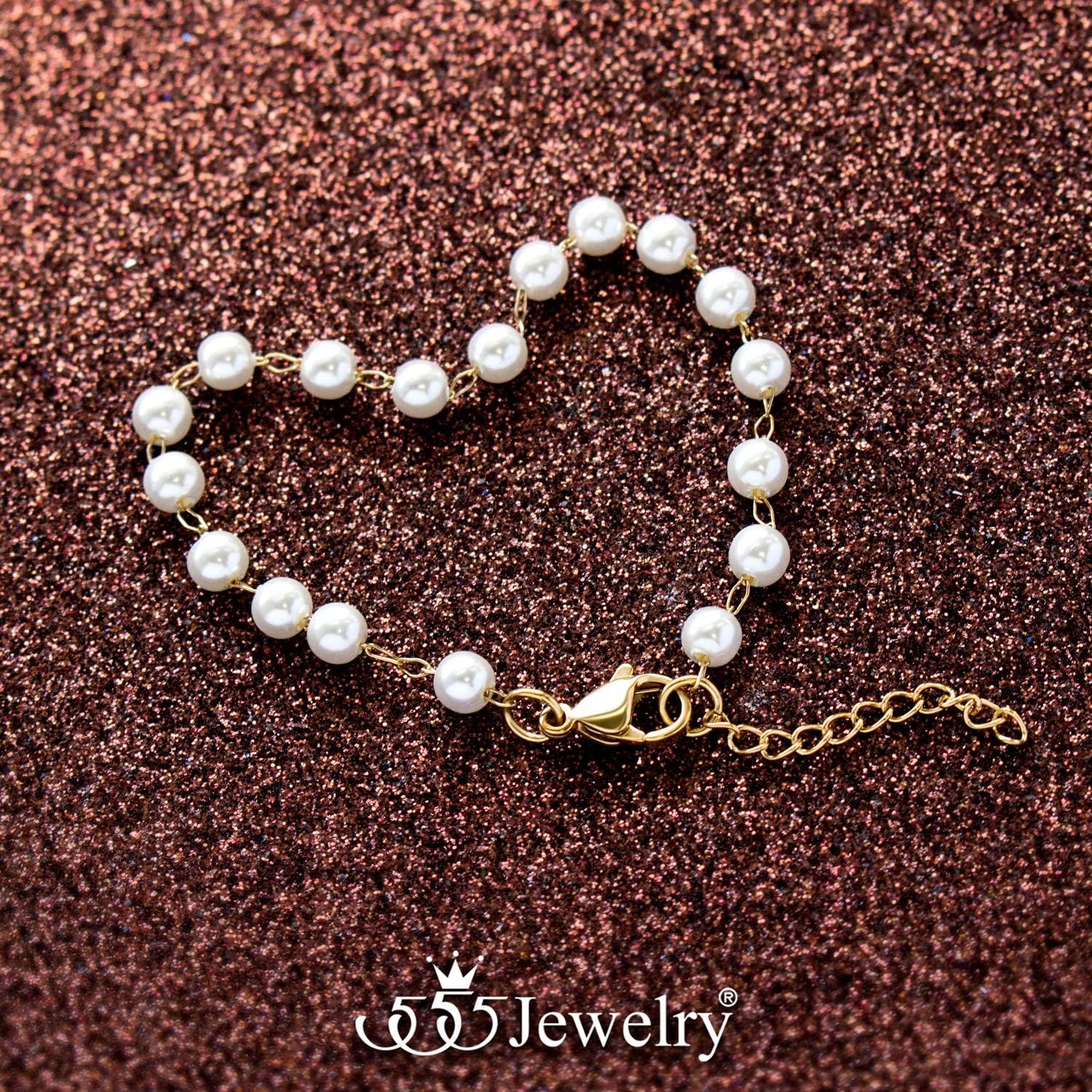 image:image555Jewelry Extendable Pearls Beaded Charm Bracelet for Women amp Ladies 75 InchGold