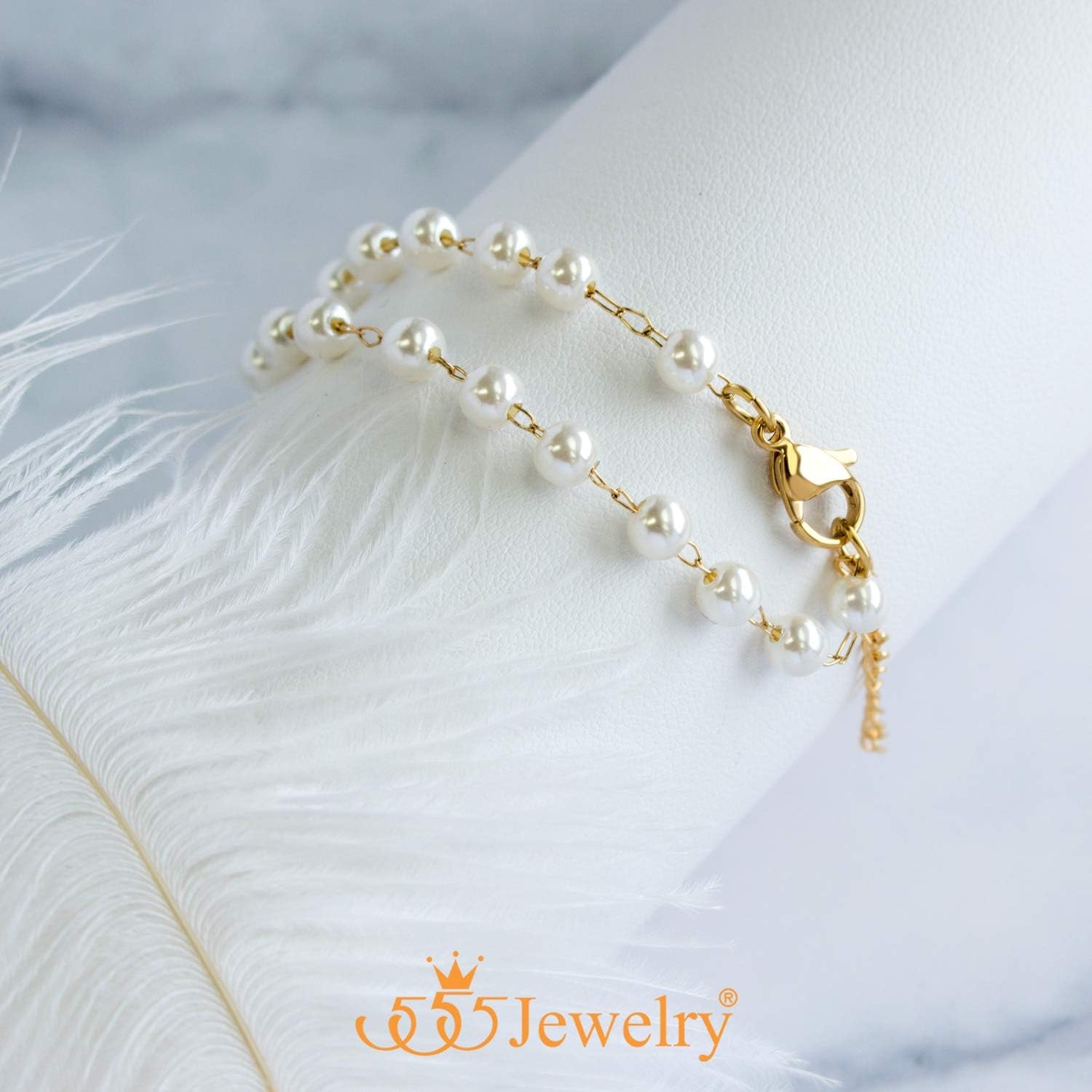 image:image555Jewelry Extendable Pearls Beaded Charm Bracelet for Women amp Ladies 75 InchGold
