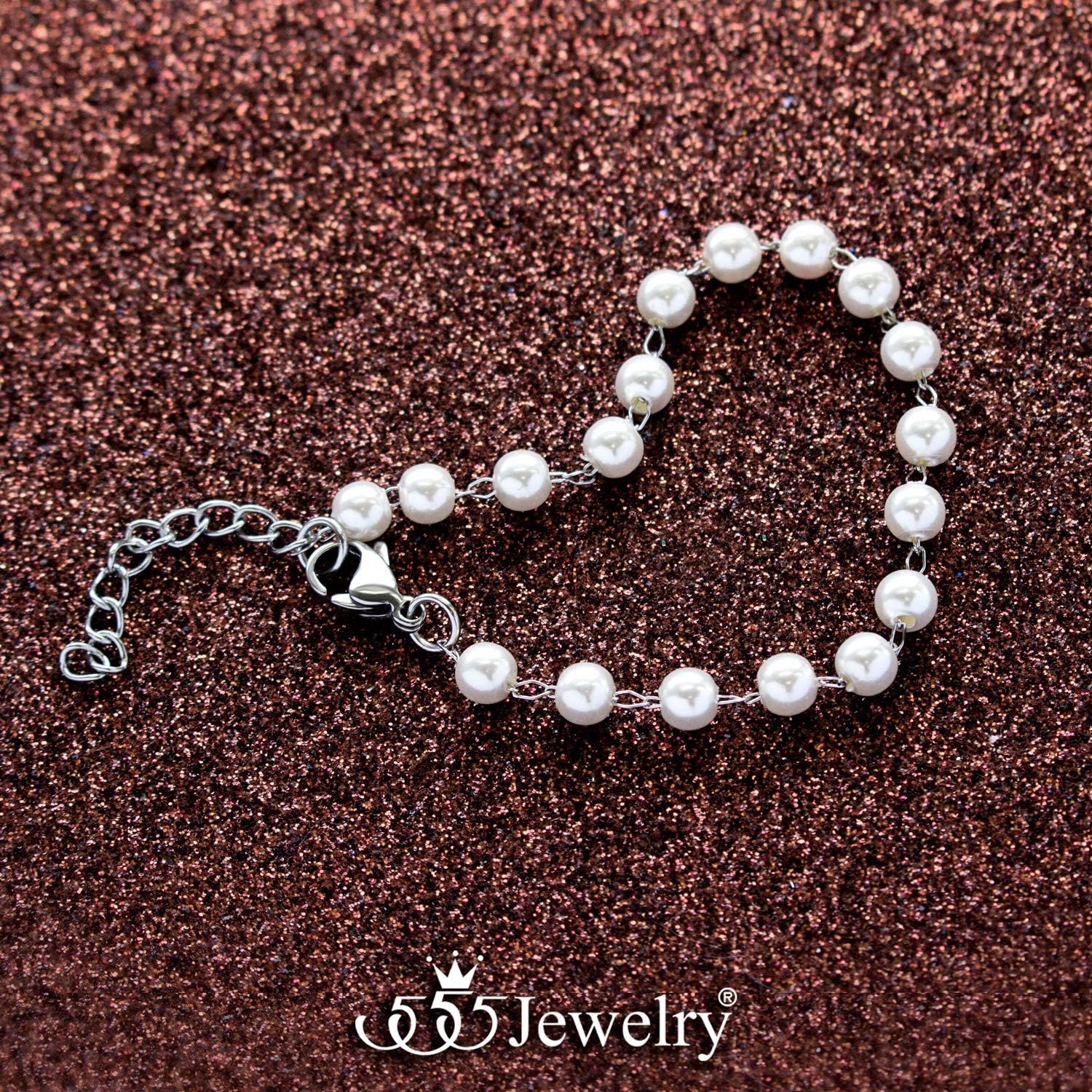 image:image555Jewelry Extendable Pearls Beaded Charm Bracelet for Women amp Ladies 75 InchSilver