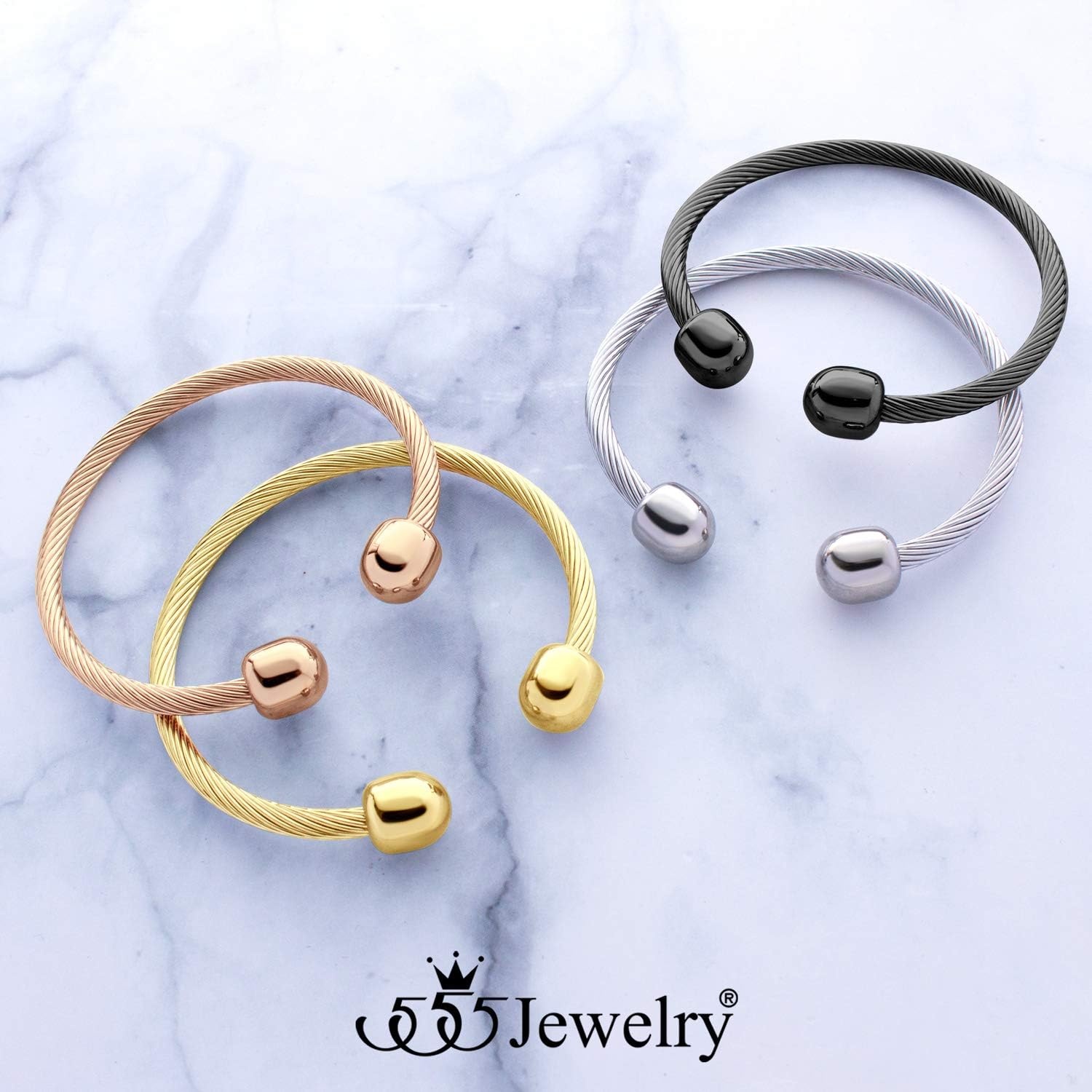 image:image555Jewelry Flexible Twisted Wire Cable Open Cuff Bangle Bracelet for Men amp WomenRose Gold