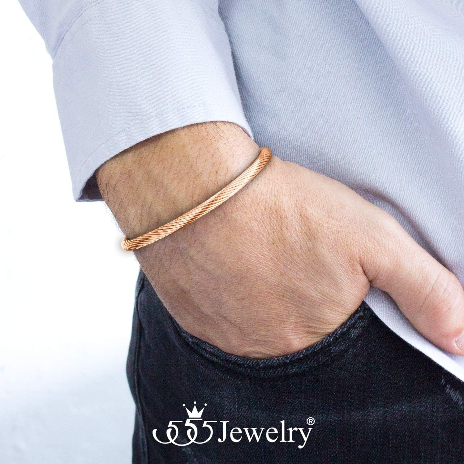 image:image555Jewelry Flexible Twisted Wire Cable Open Cuff Bangle Bracelet for Men amp WomenRose Gold