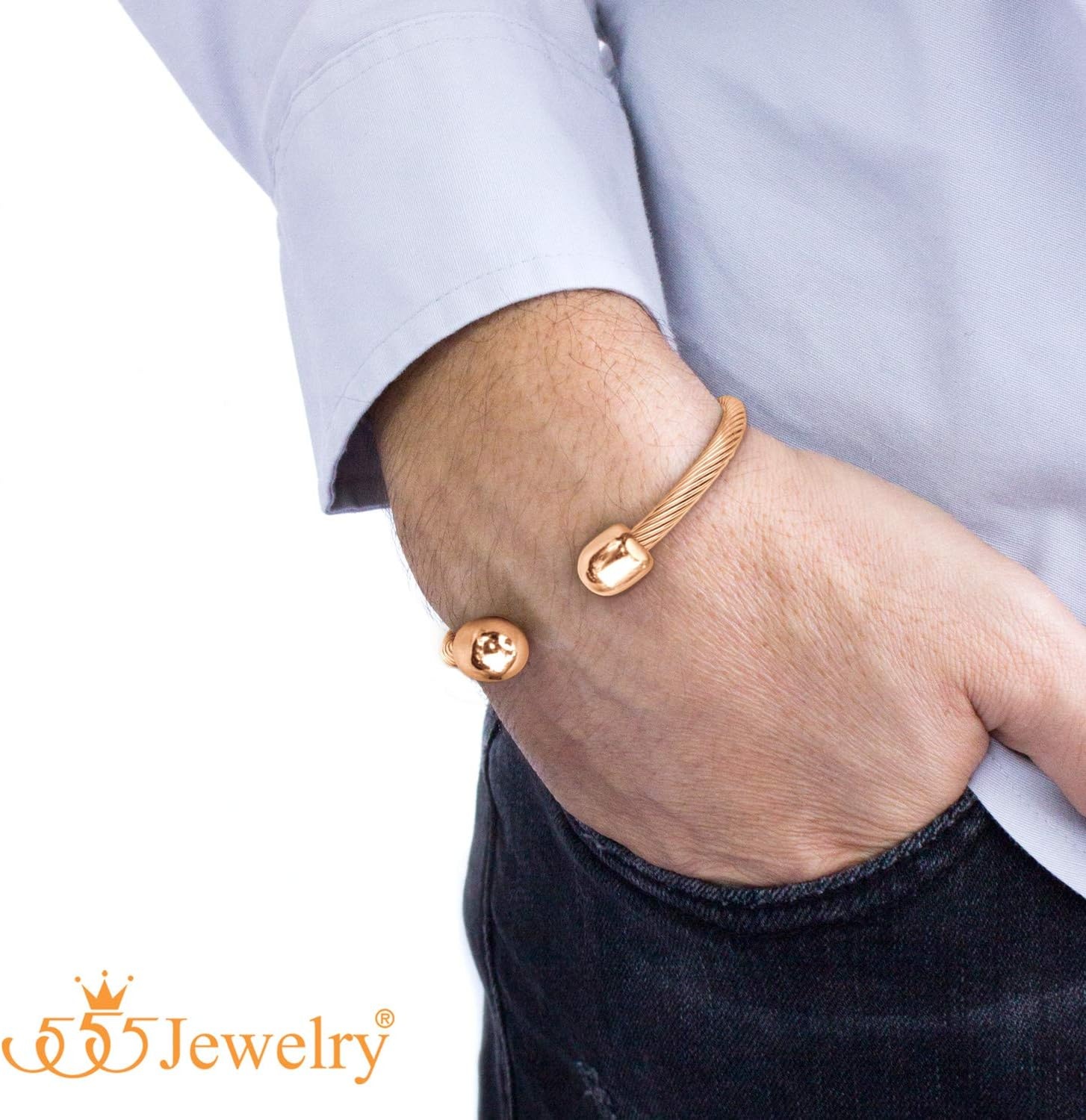 image:image555Jewelry Flexible Twisted Wire Cable Open Cuff Bangle Bracelet for Men amp WomenRose Gold