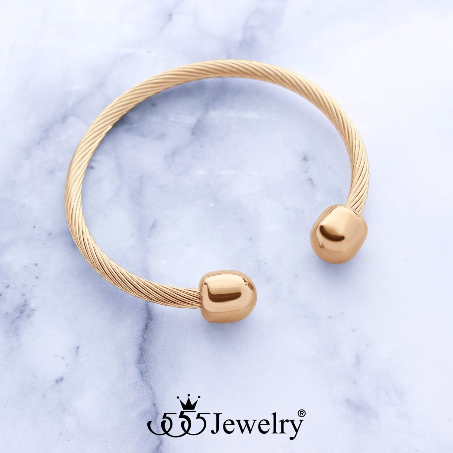 image:image555Jewelry Flexible Twisted Wire Cable Open Cuff Bangle Bracelet for Men amp WomenRose Gold