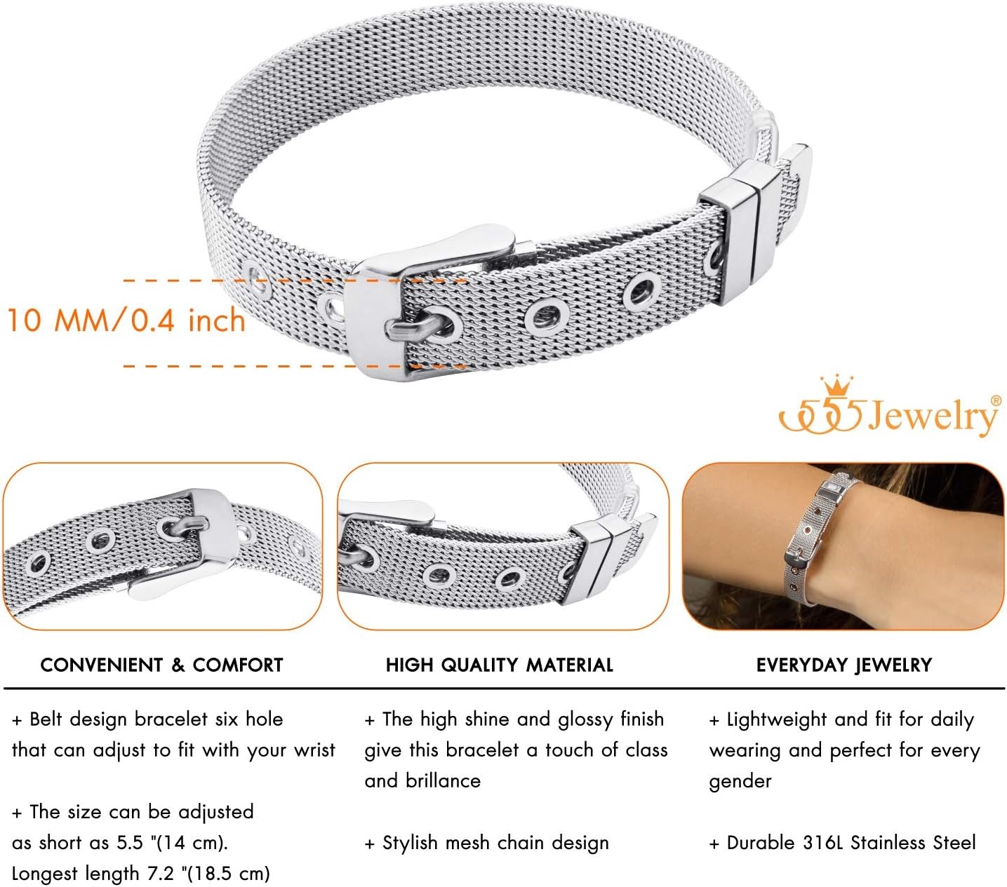 image:image555Jewelry Stainless Steel Adjustable Belt Buckle Mesh Bangle Bracelet for WomenSilver