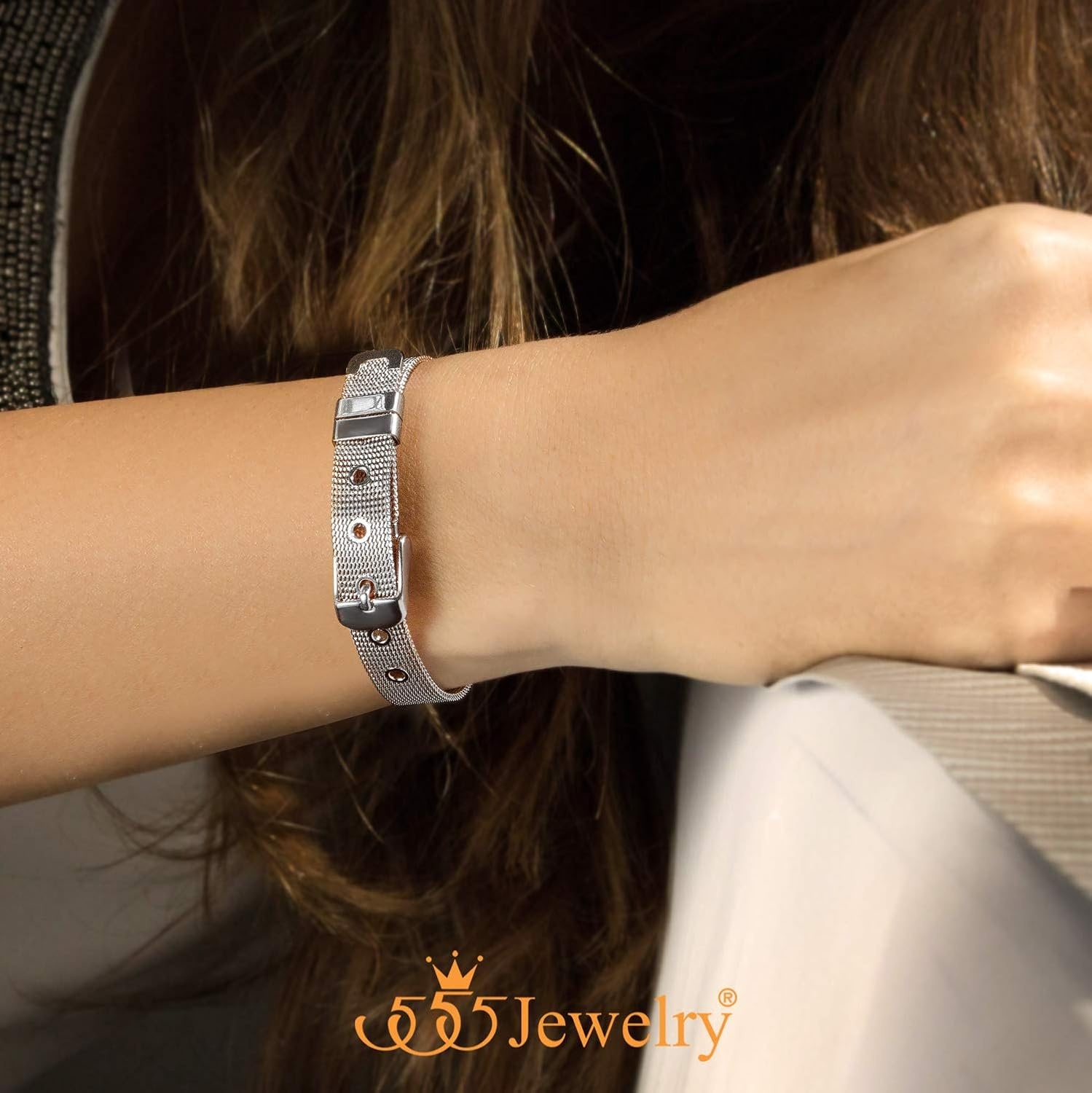 image:image555Jewelry Stainless Steel Adjustable Belt Buckle Mesh Bangle Bracelet for WomenSilver