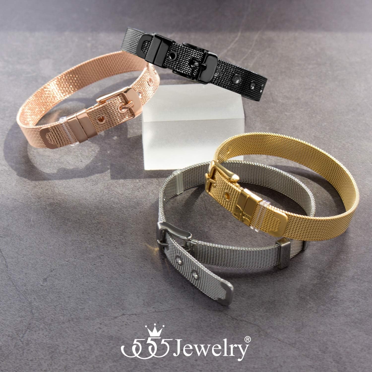image:image555Jewelry Stainless Steel Adjustable Belt Buckle Mesh Bangle Bracelet for WomenSilver