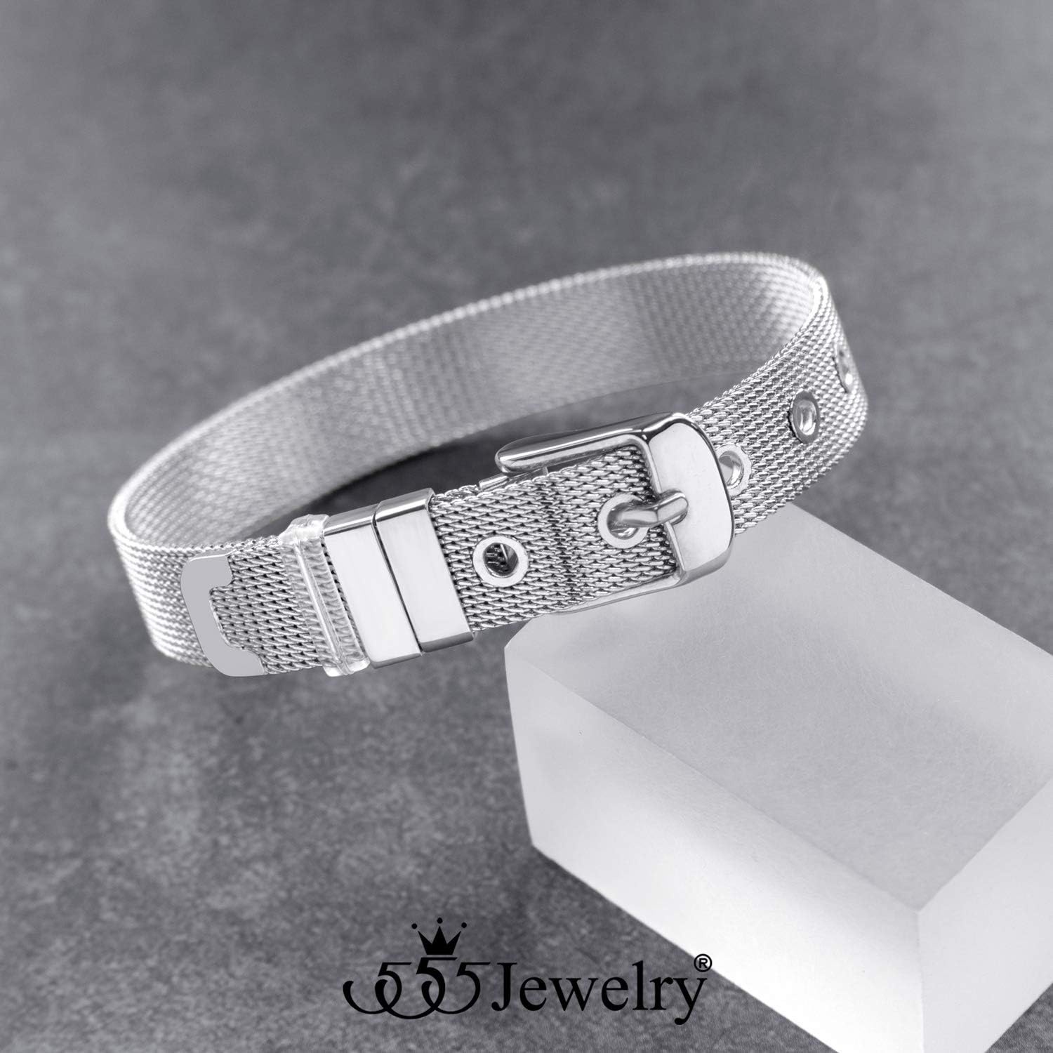 image:image555Jewelry Stainless Steel Adjustable Belt Buckle Mesh Bangle Bracelet for WomenSilver