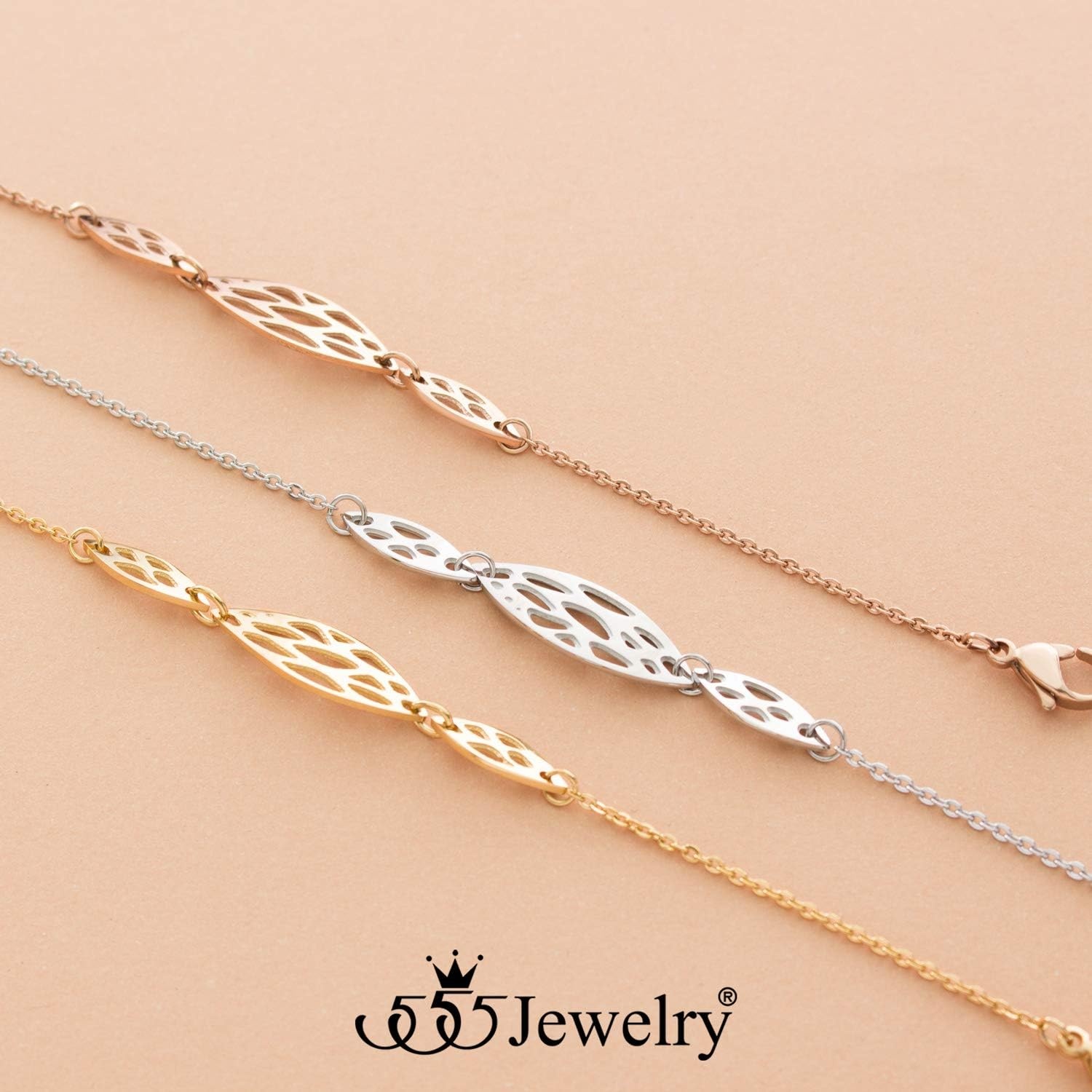 image:image555Jewelry Stainless Steel Adjustable Dainty Abstract Link Bracelet for Women amp LadiesSilver