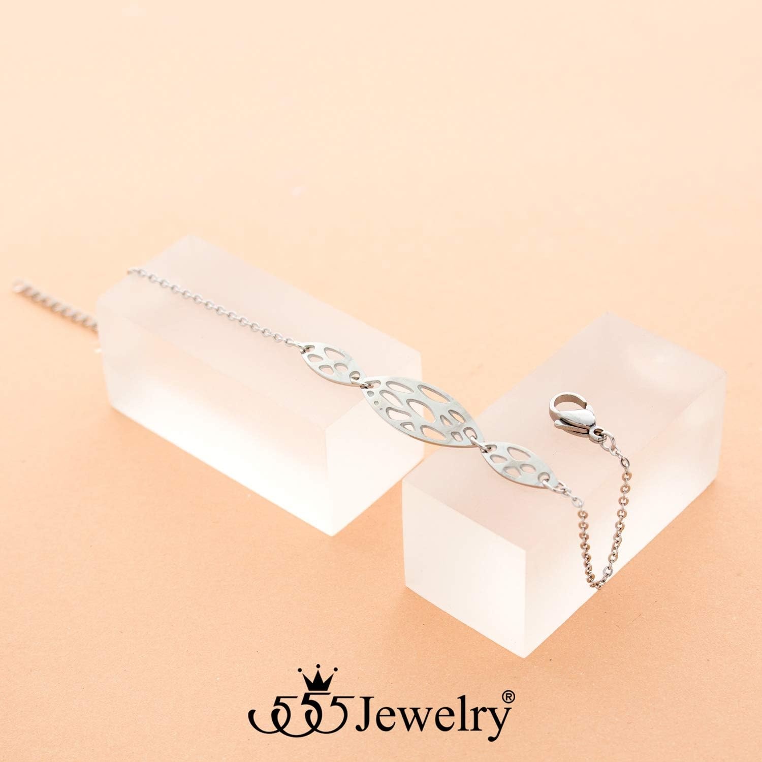 image:image555Jewelry Stainless Steel Adjustable Dainty Abstract Link Bracelet for Women amp LadiesSilver