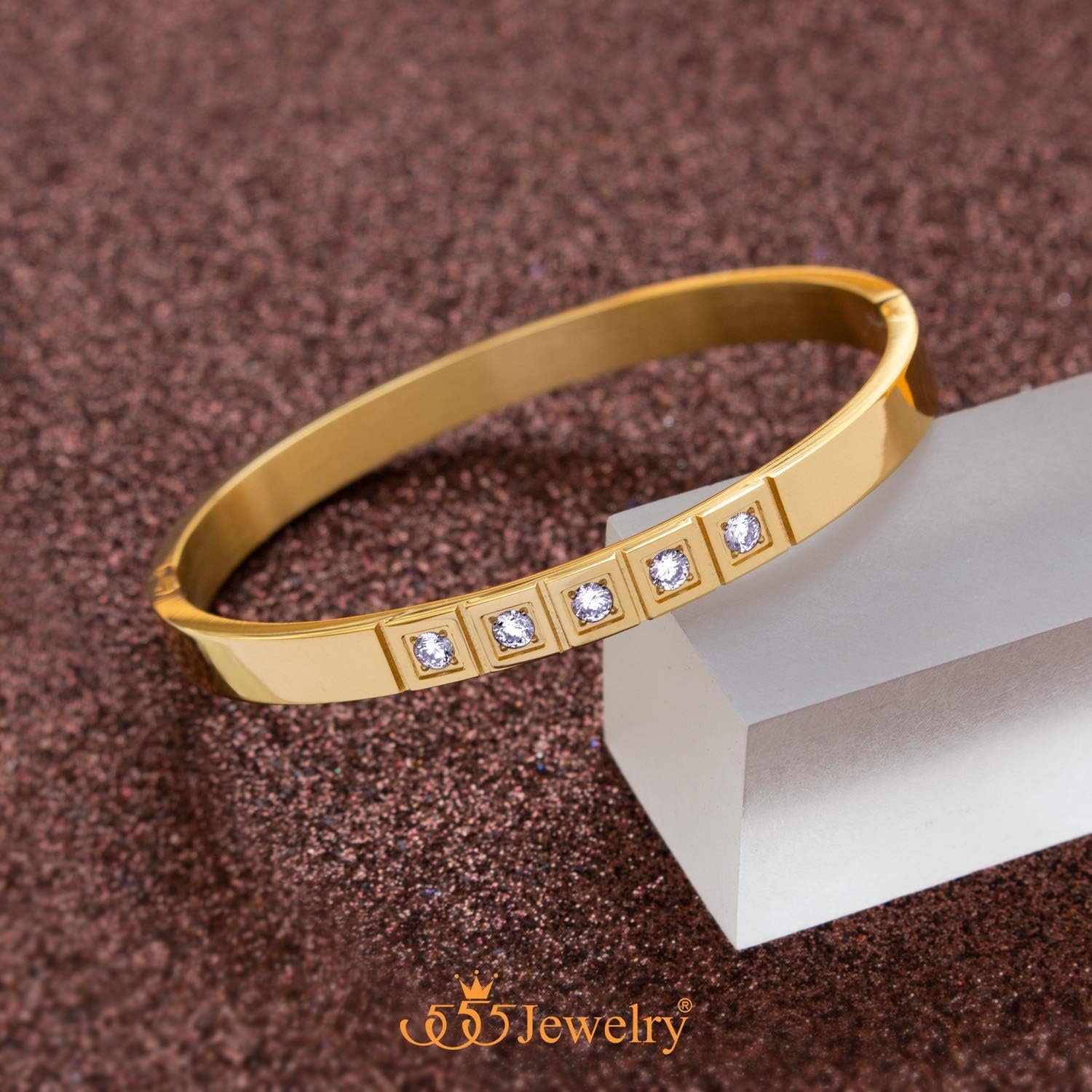 image:image555Jewelry Stainless Steel CZ Cuff Hinged Bangle Bracelet for Men amp WomenGold