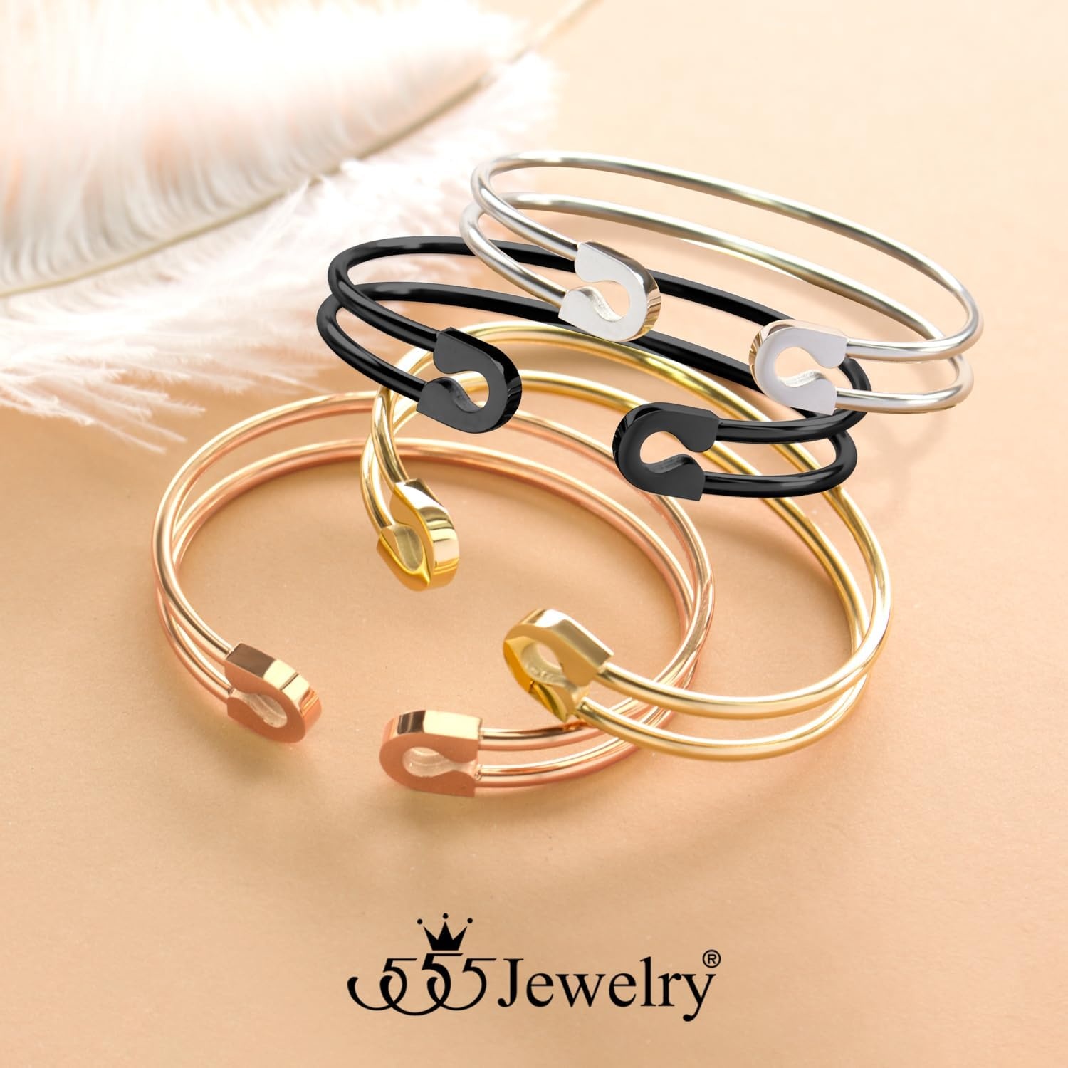 image:image555Jewelry Stainless Steel Dual Wire Open Cuff Bangle Bracelet for Women amp LadiesBlack