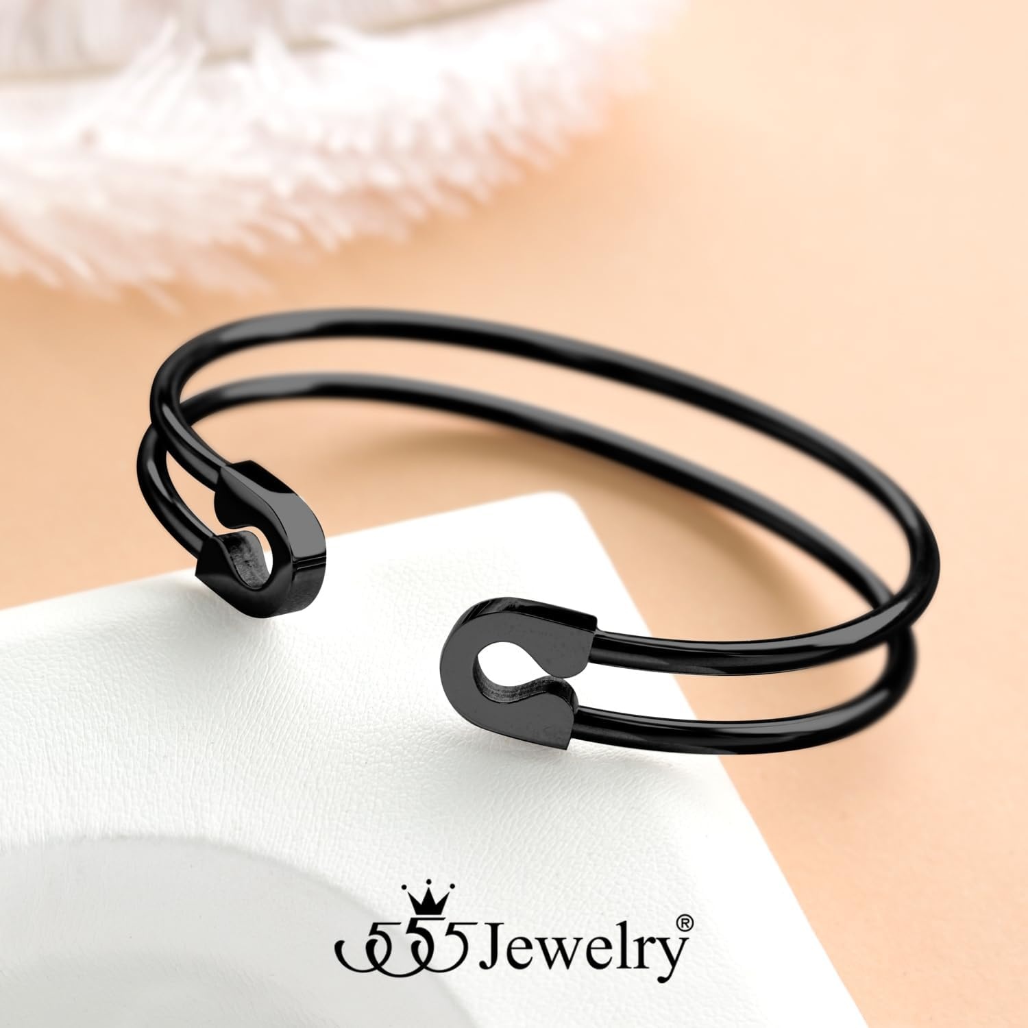 image:image555Jewelry Stainless Steel Dual Wire Open Cuff Bangle Bracelet for Women amp LadiesBlack