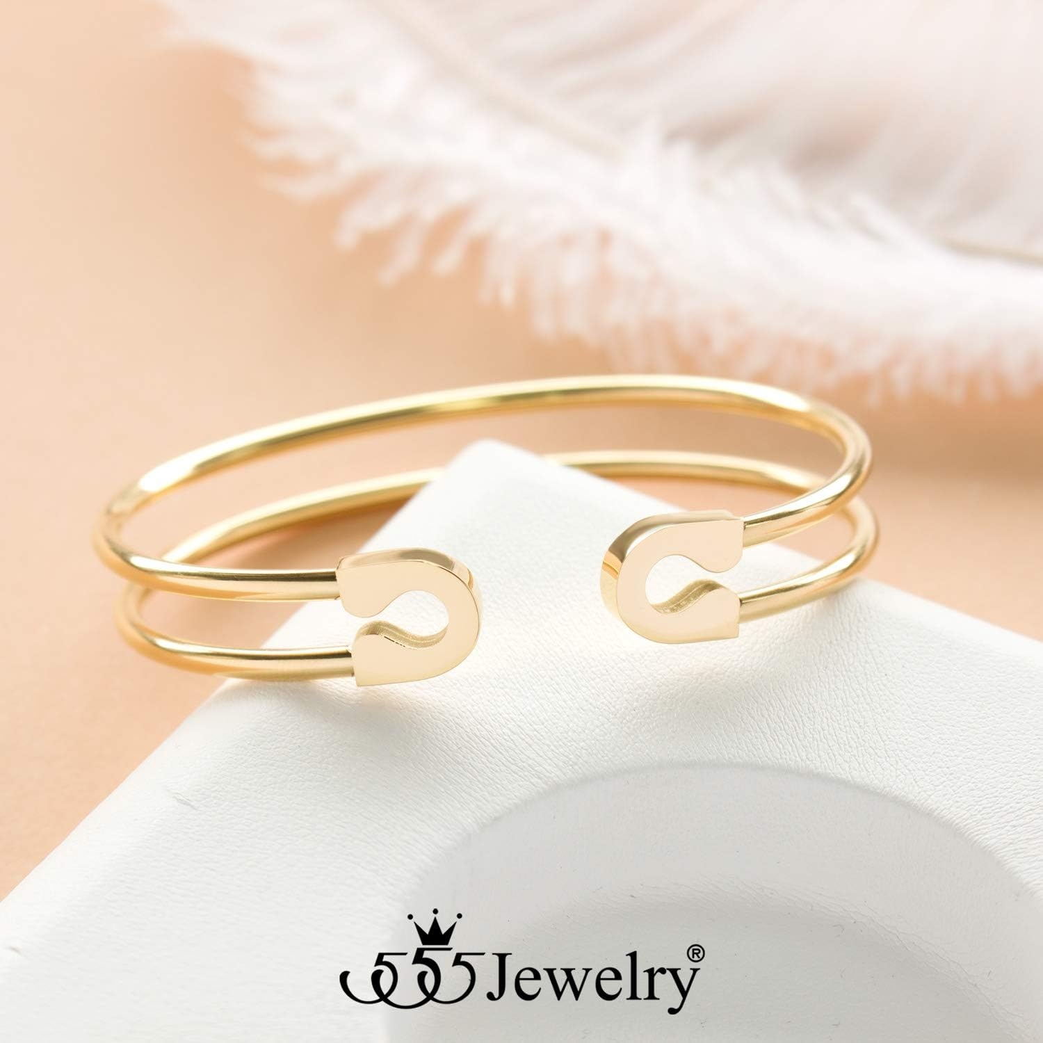 image:image555Jewelry Stainless Steel Dual Wire Open Cuff Bangle Bracelet for Women amp LadiesGold