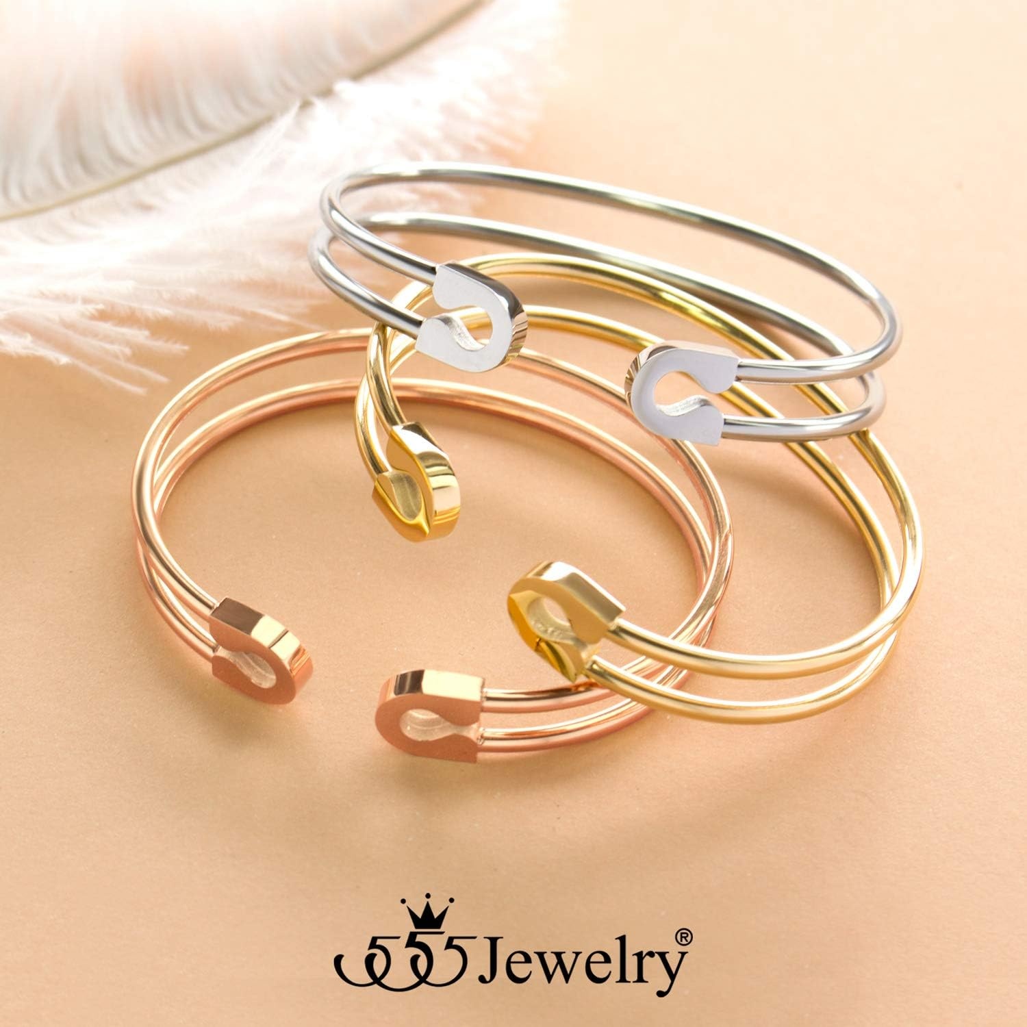 image:image555Jewelry Stainless Steel Dual Wire Open Cuff Bangle Bracelet for Women amp LadiesGold