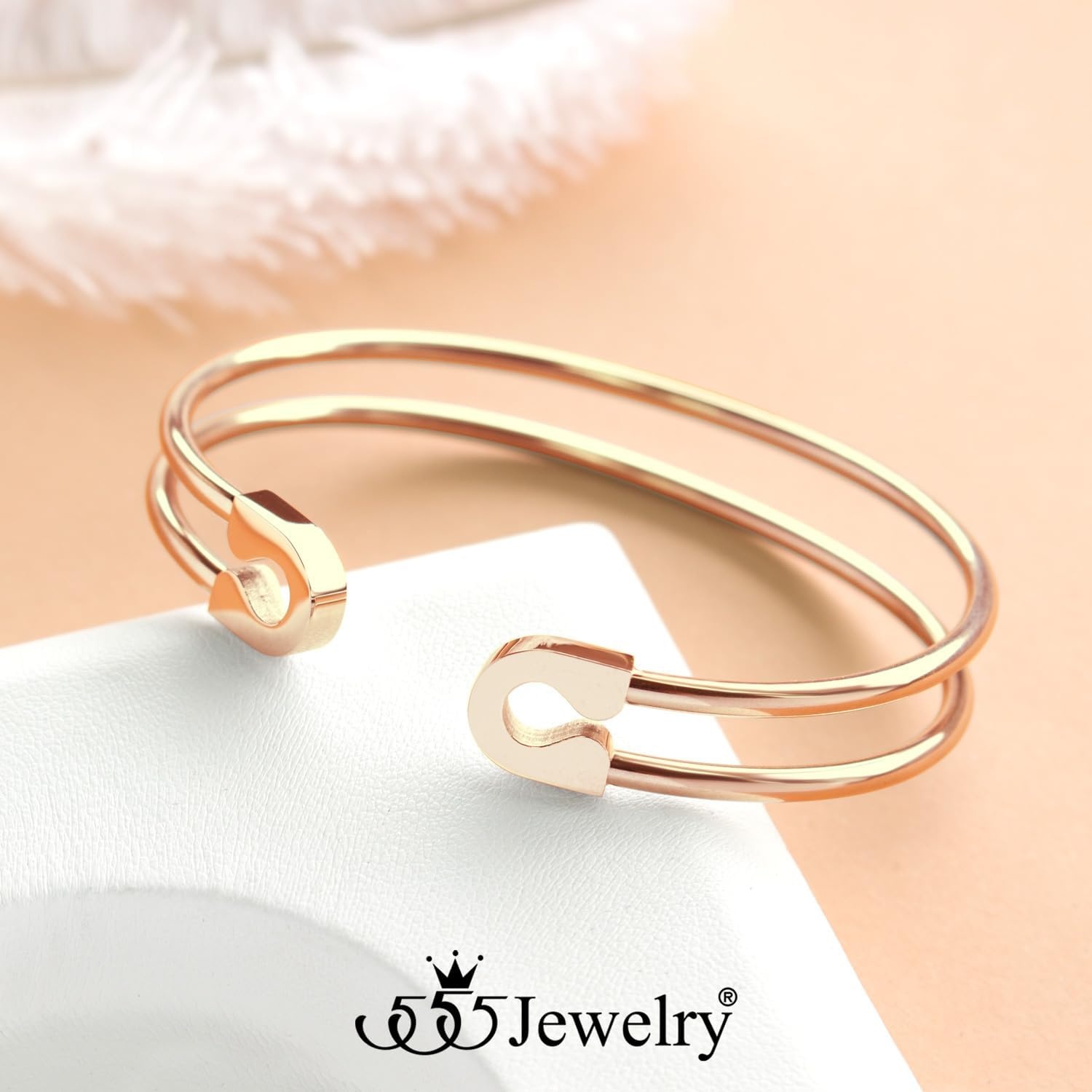 image:image555Jewelry Stainless Steel Dual Wire Open Cuff Bangle Bracelet for Women amp LadiesRose Gold