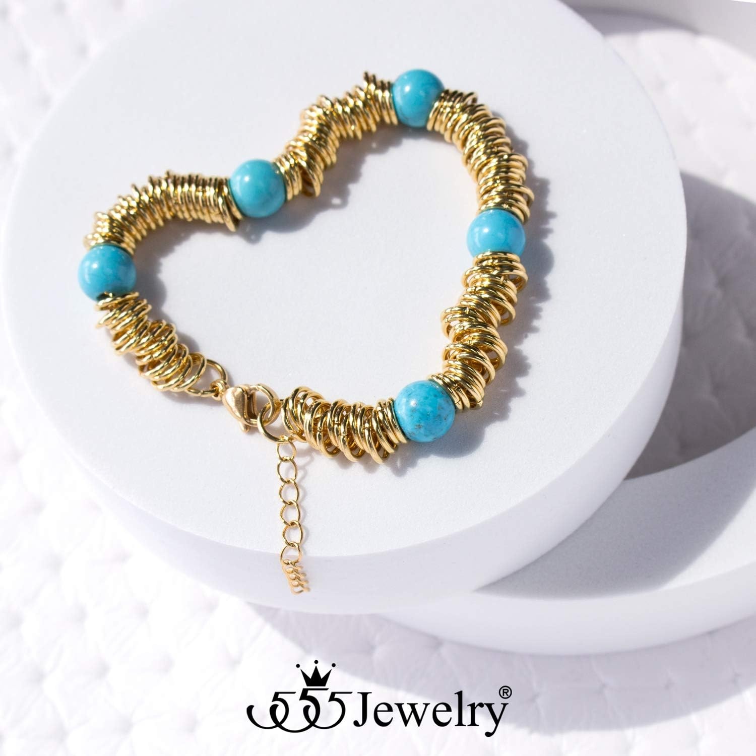 image:image555Jewelry Stainless Steel Extendable Charm Discs amp Beads Bracelet for WomenGold Turquoise