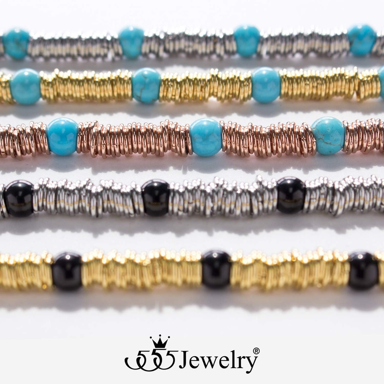 image:image555Jewelry Stainless Steel Extendable Charm Discs amp Beads Bracelet for WomenRose Gold Turquoise