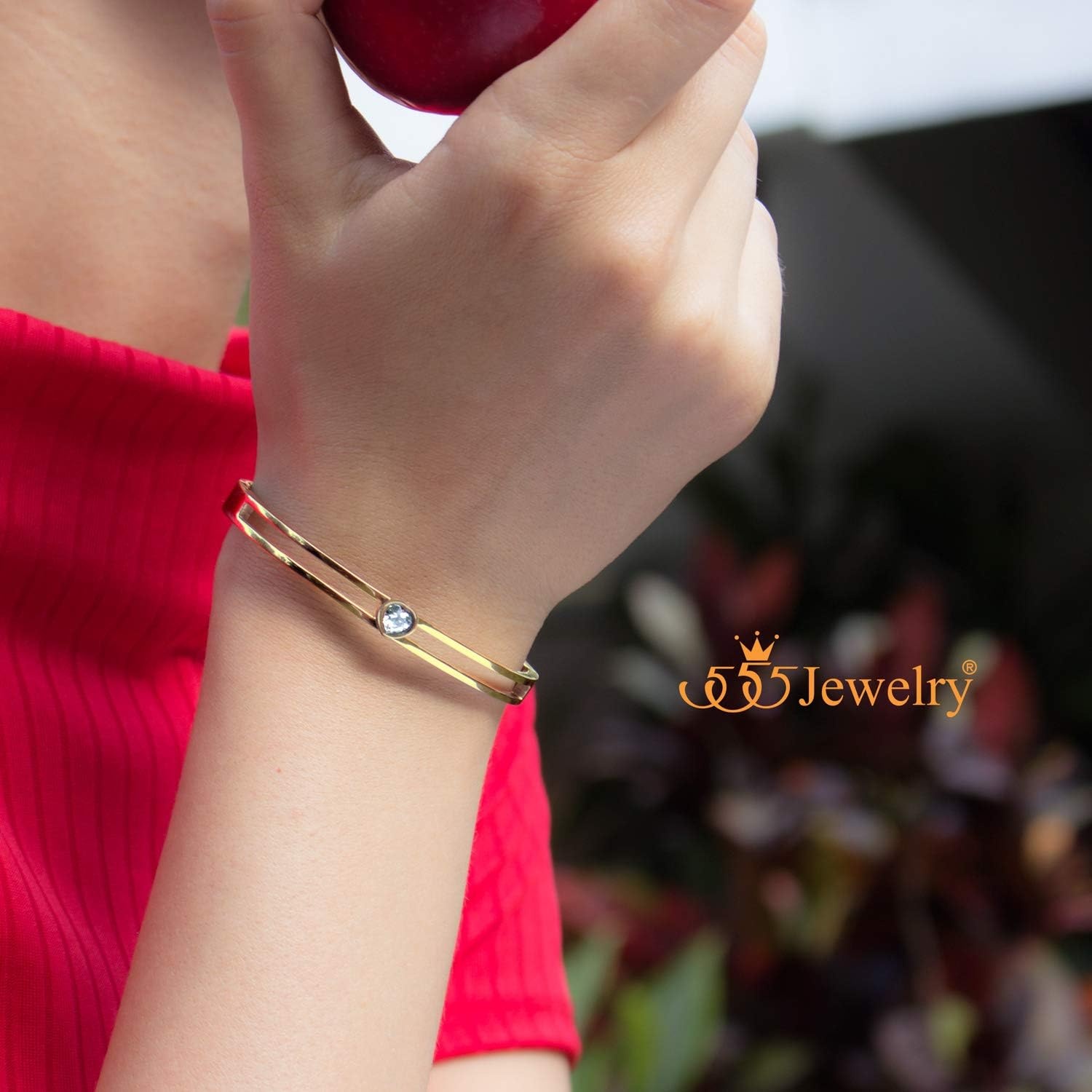 image:image555Jewelry Stainless Steel Hinge Lock Heart CZ Cuff Bangle Bracelet for WomenGold